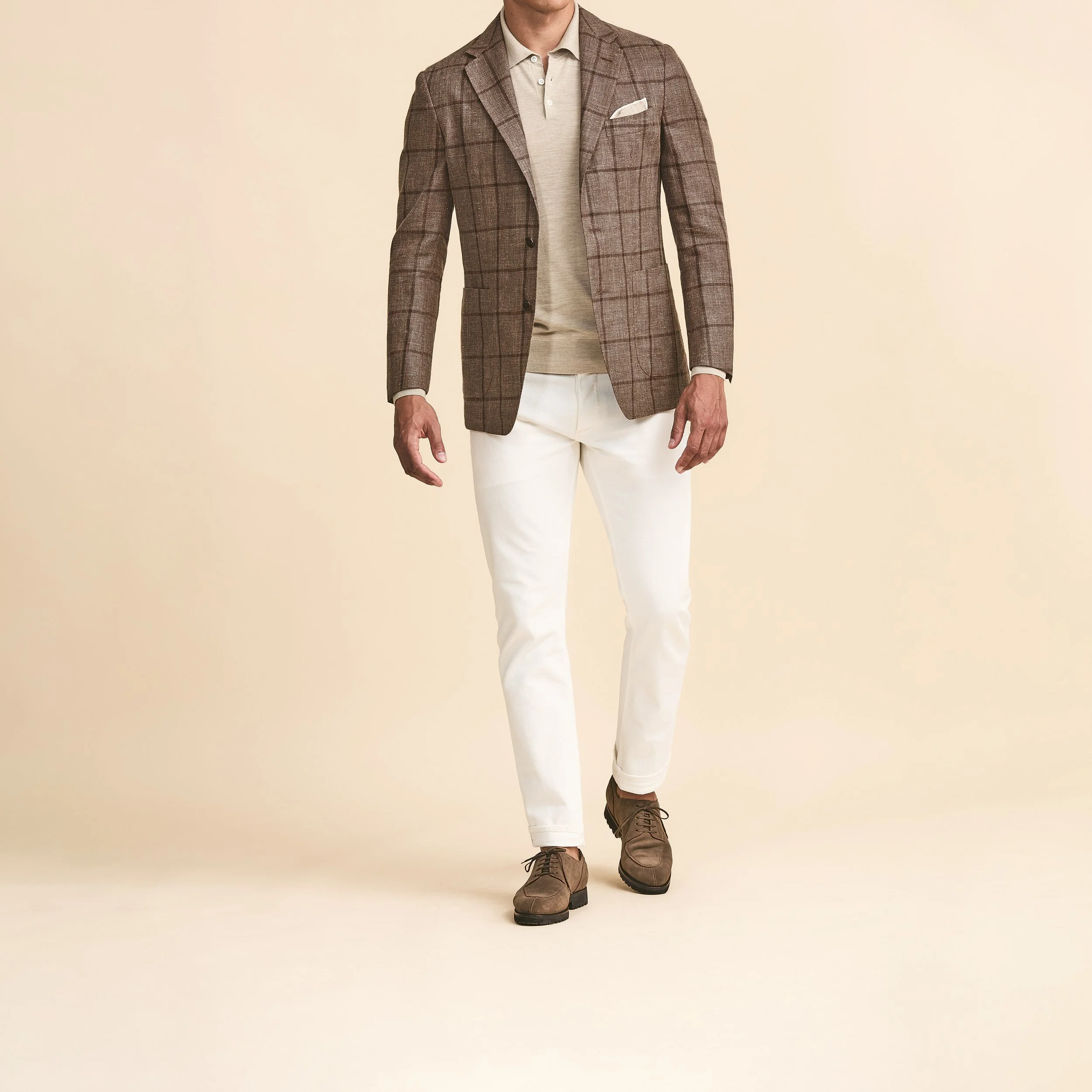 9111 Sport Coat  - Brown Linen-Wool w/ Tonal Windowpane