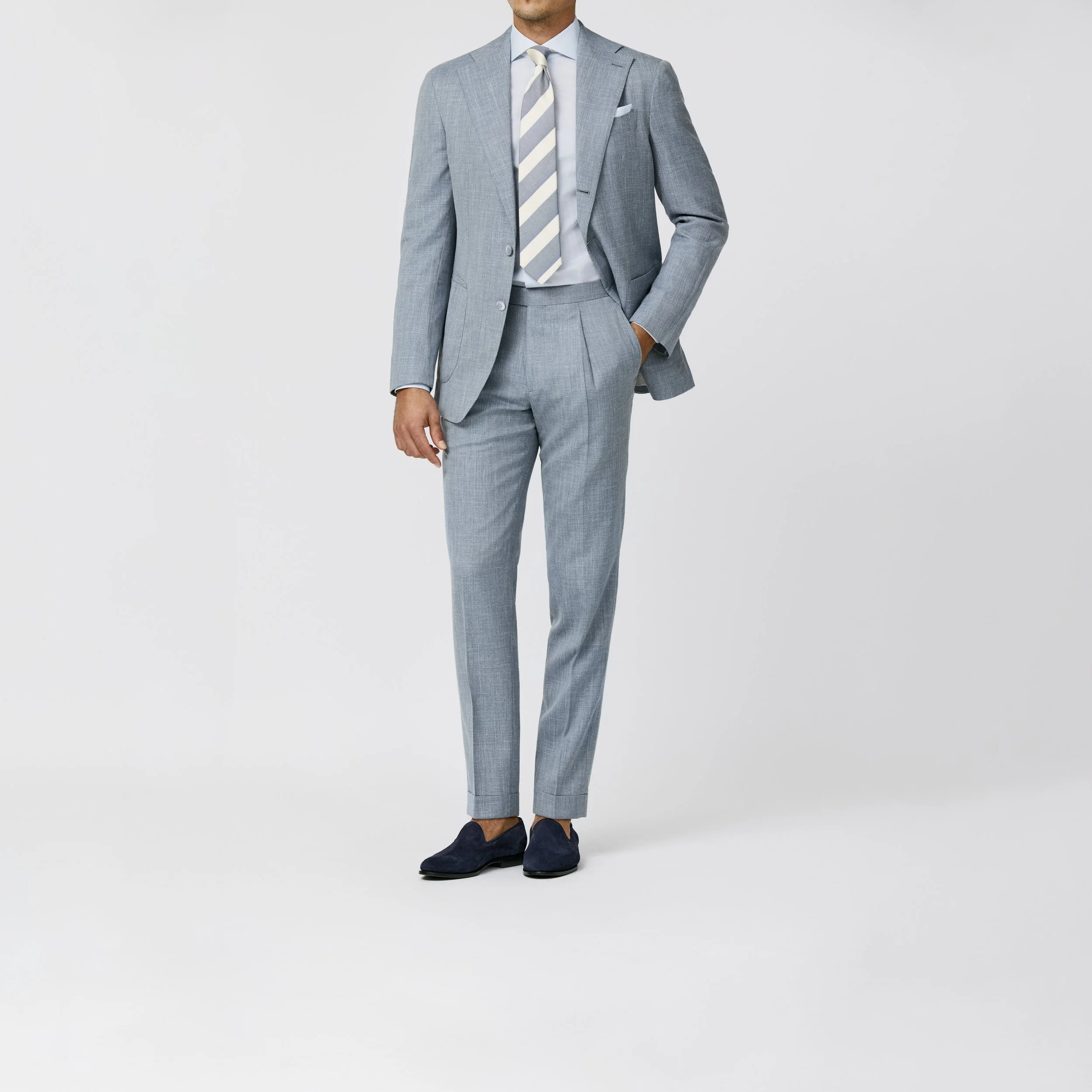 6076 Suit - (LP - SU) Neapolitan blue mélange wool-silk-linen tropical