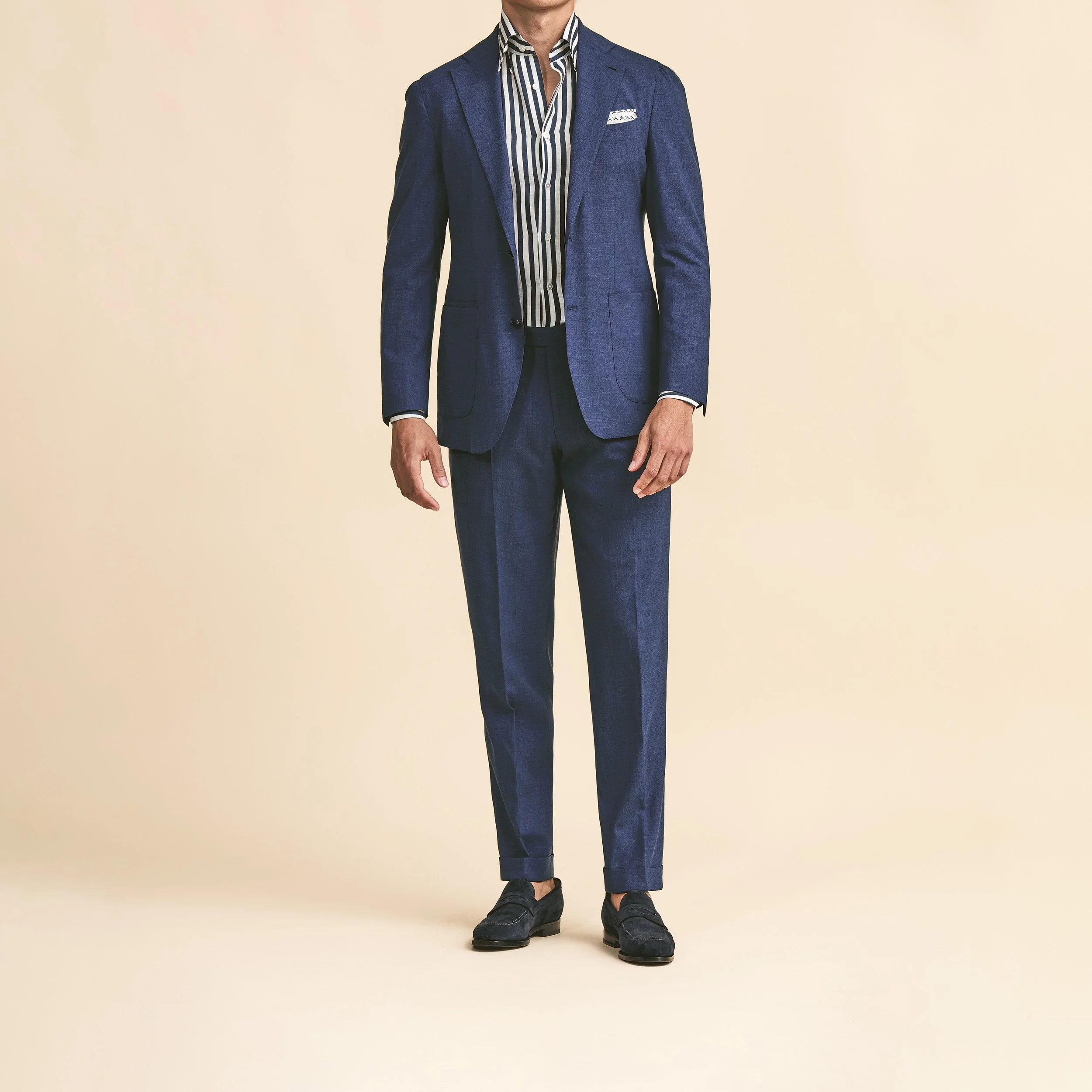 6006 Suit - Blue Stretch Wool-Silk-Linen Plain Weave