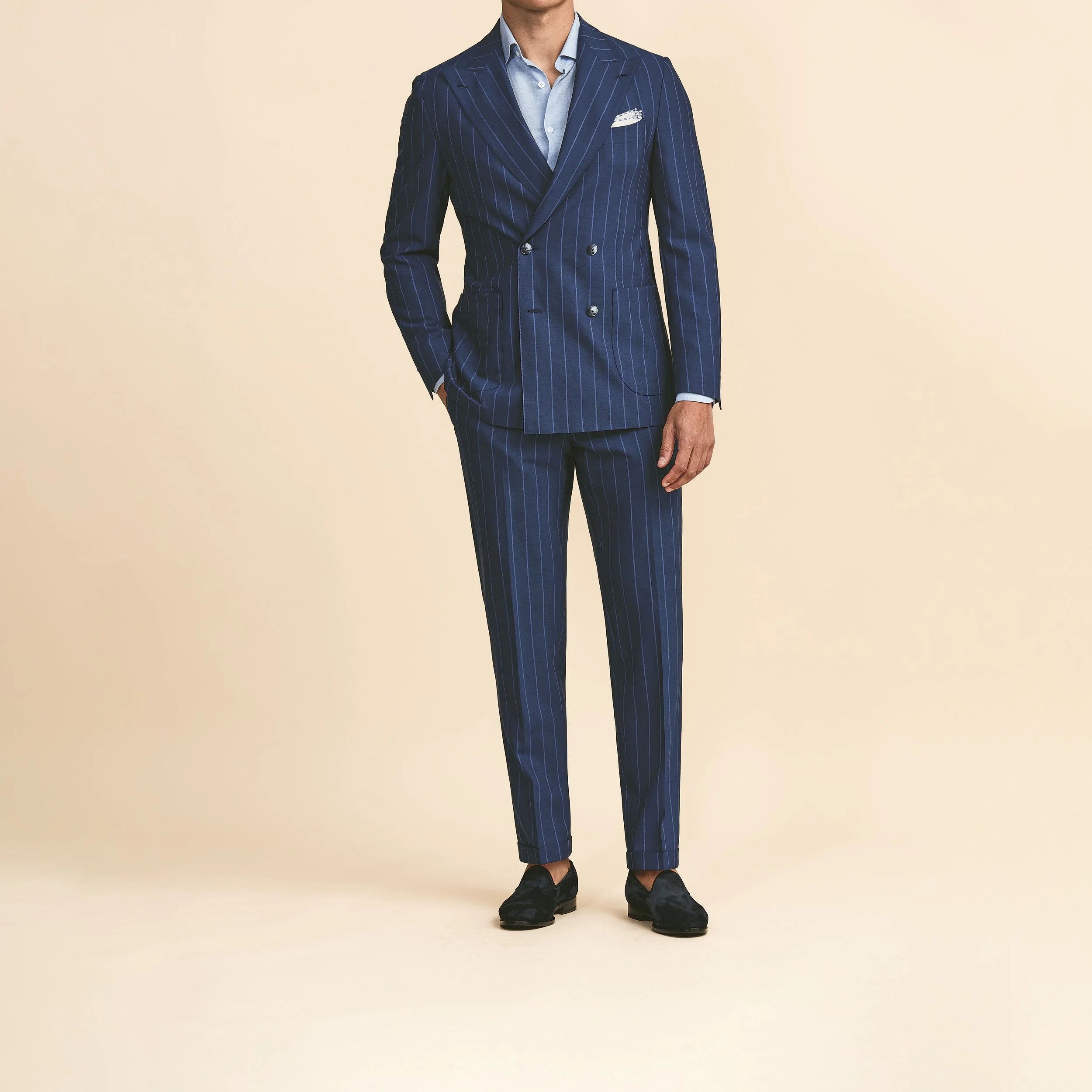 6002 Suit - Neapolitan Blue S130 Wool Plain Weave w/ Tonal Pencil Stripe