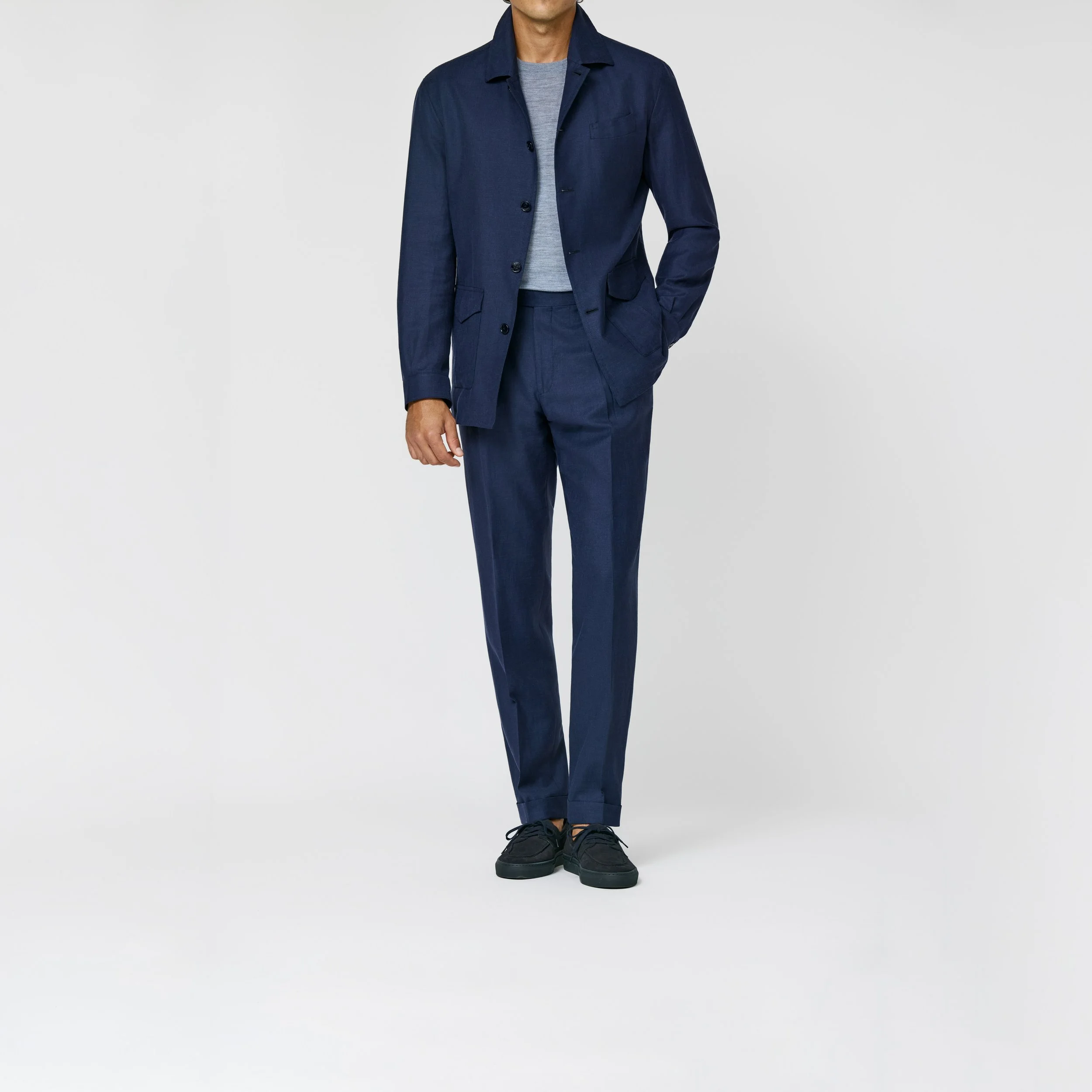 6085 Suit - (LP - LW) d.blue linen-wool-silk sharkskin