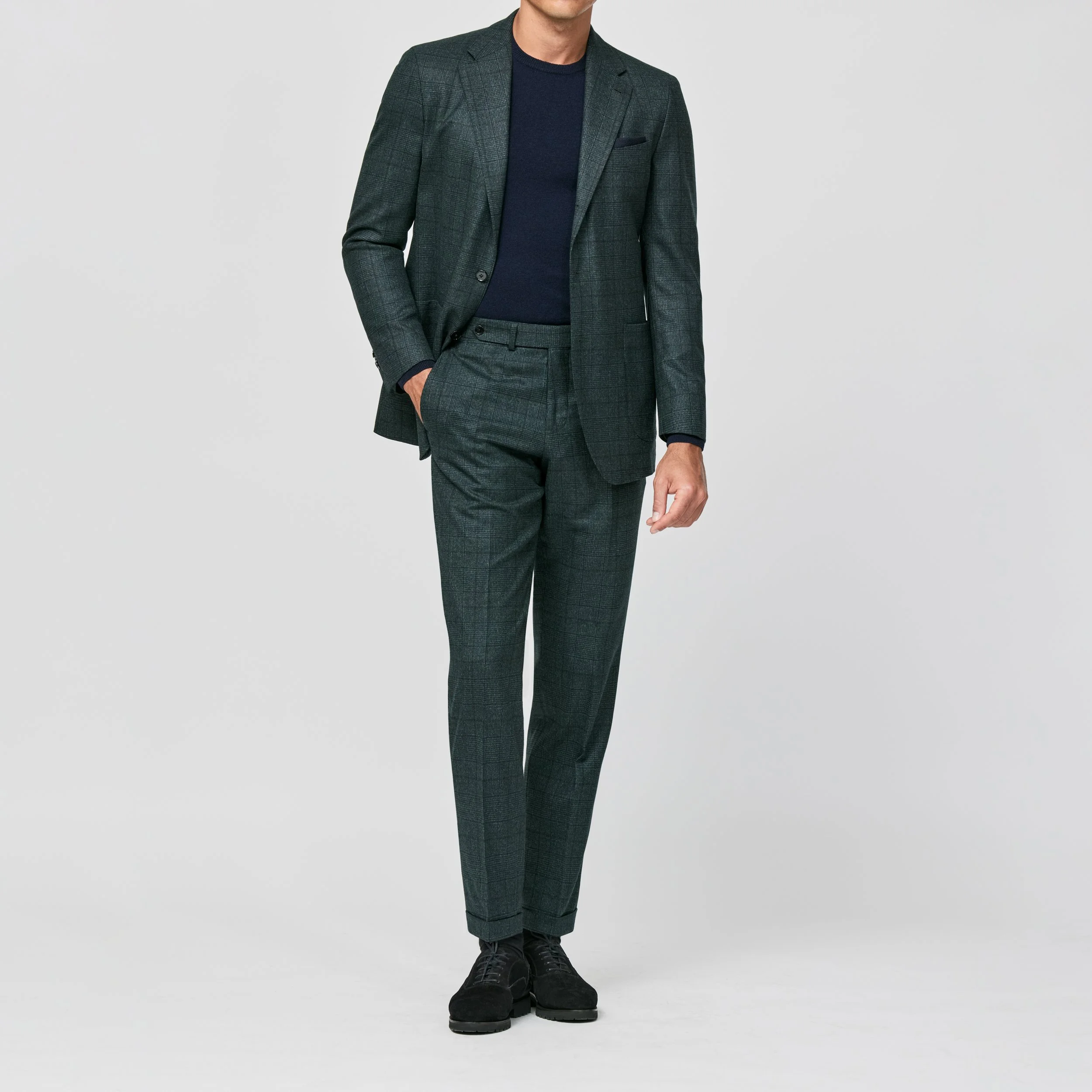 6037 Suit - Bottle Green S120 Natural Stretch Wool Glencheck