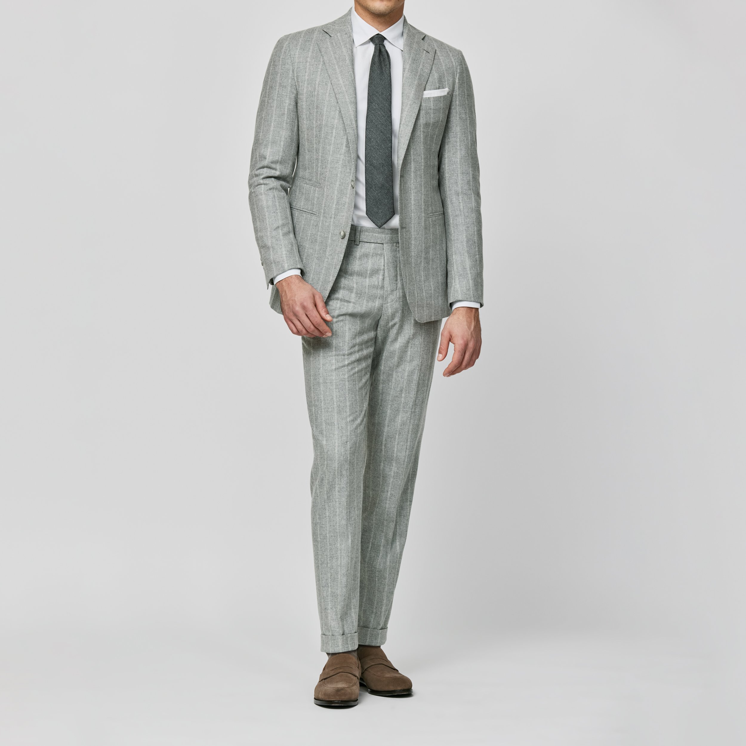 6024 Suit - Stone Grey Wool-Cashmere with Chalk Stripe