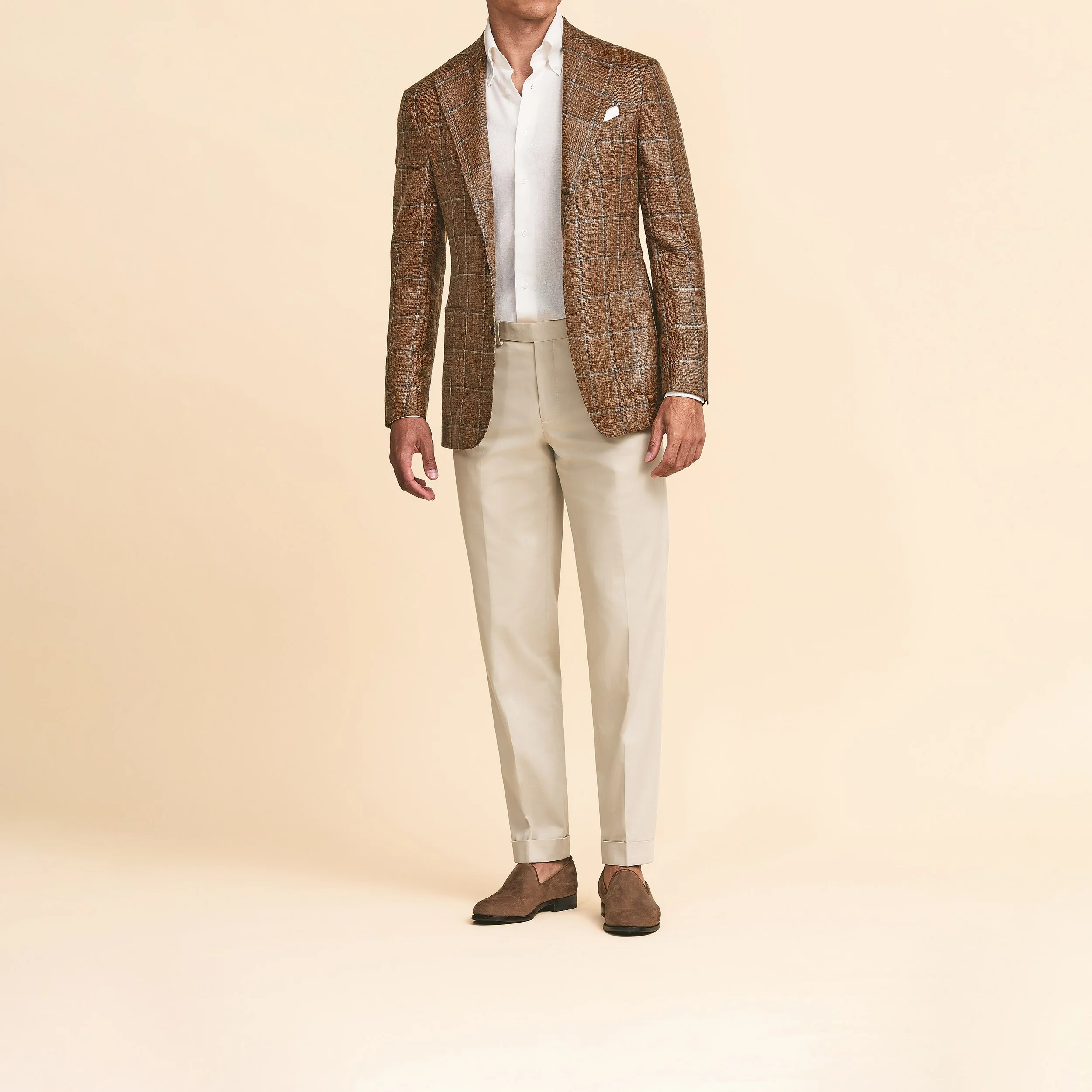 9109 Sport Coat - Chestnut Brown Wool-Silk-Linen w/ L.Gray Windopane