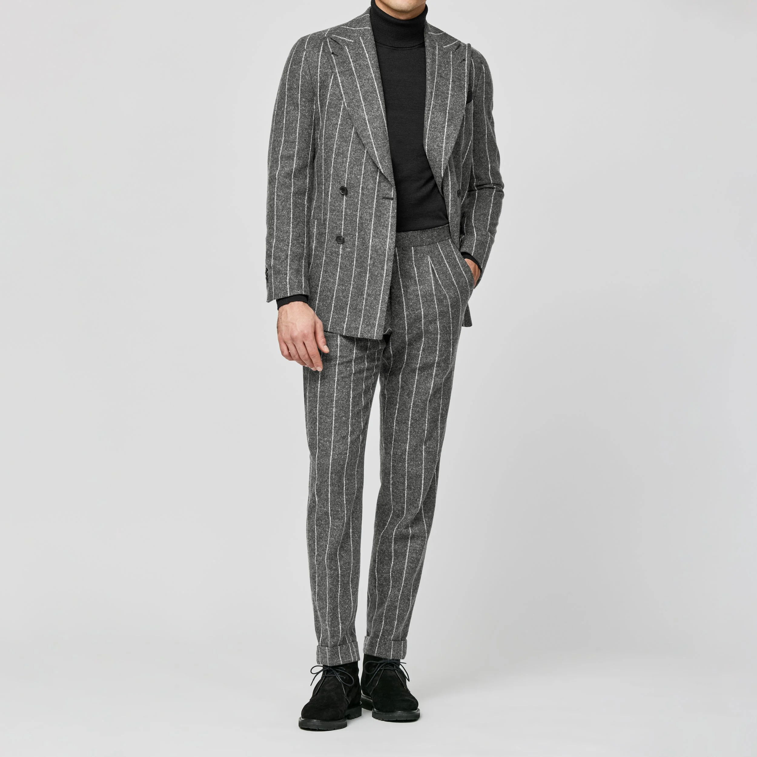 6029 Suit - Charcoal Grey Stretch Alpaca-Wool Blend with Ice Grey Stripes