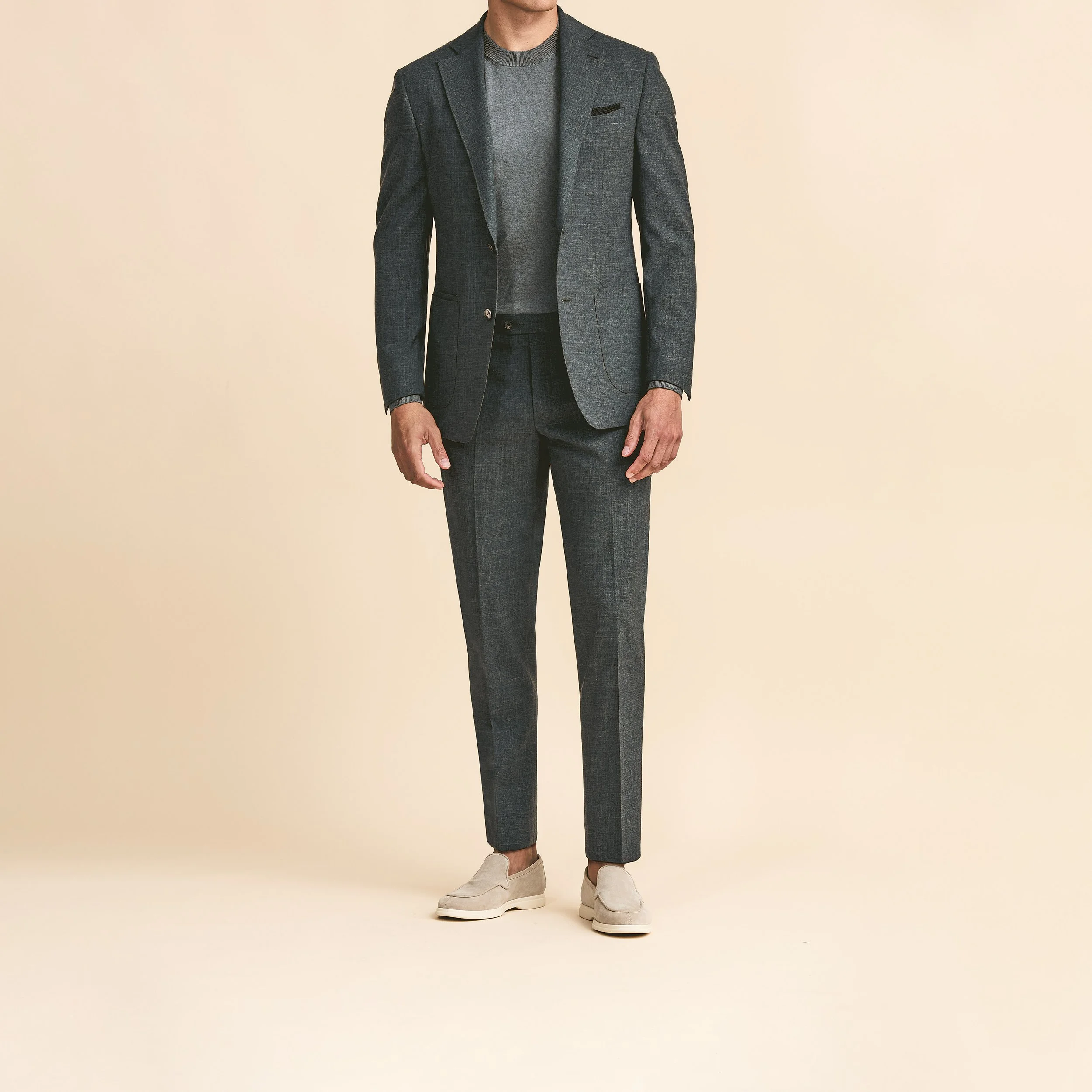 5992 Suit - D.Blue-Green Stretch Wool-Silk-Linen Plain Weave