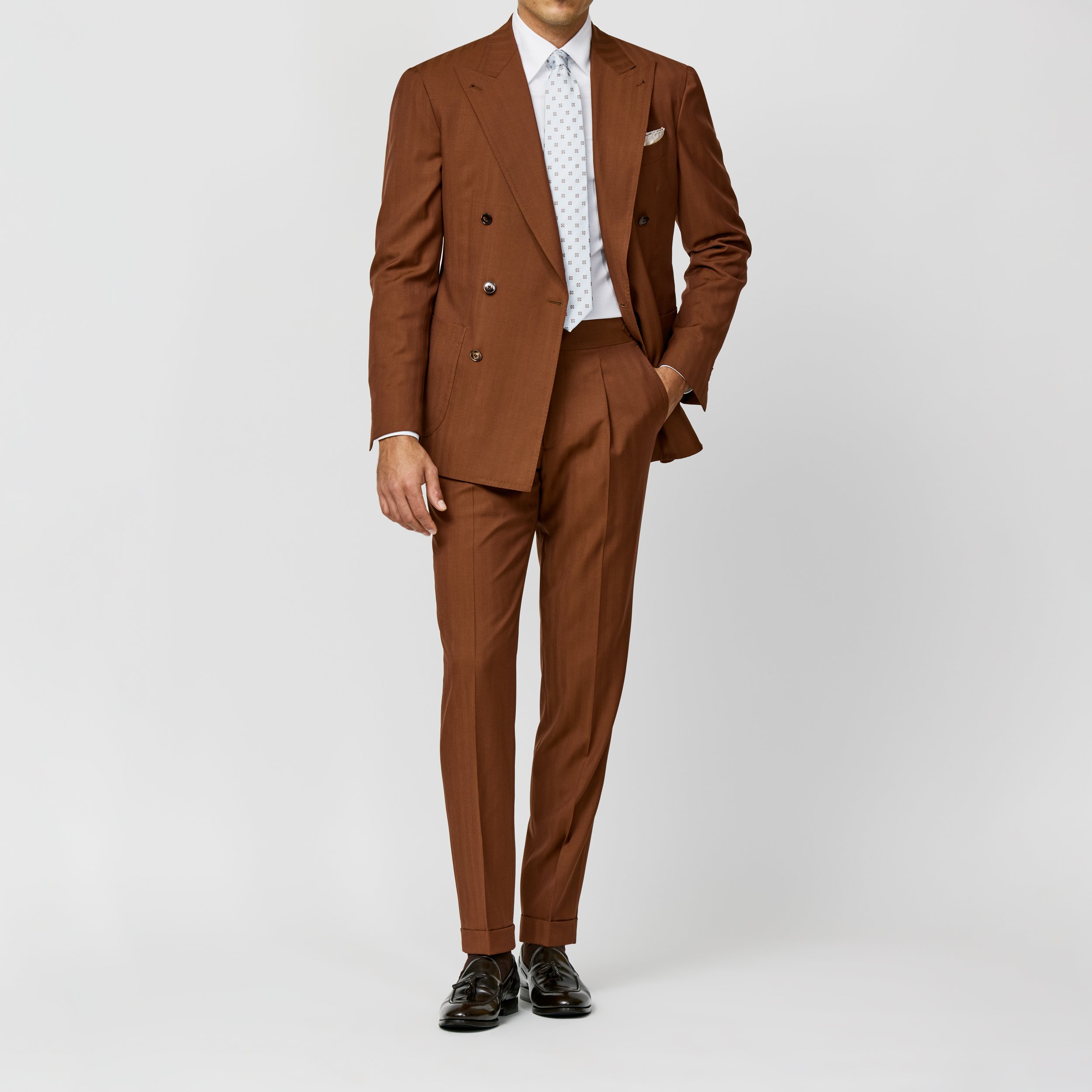 6032 Suit - Terracotta S130 Natural Bi-Stretch Wool Solaro Herringbone