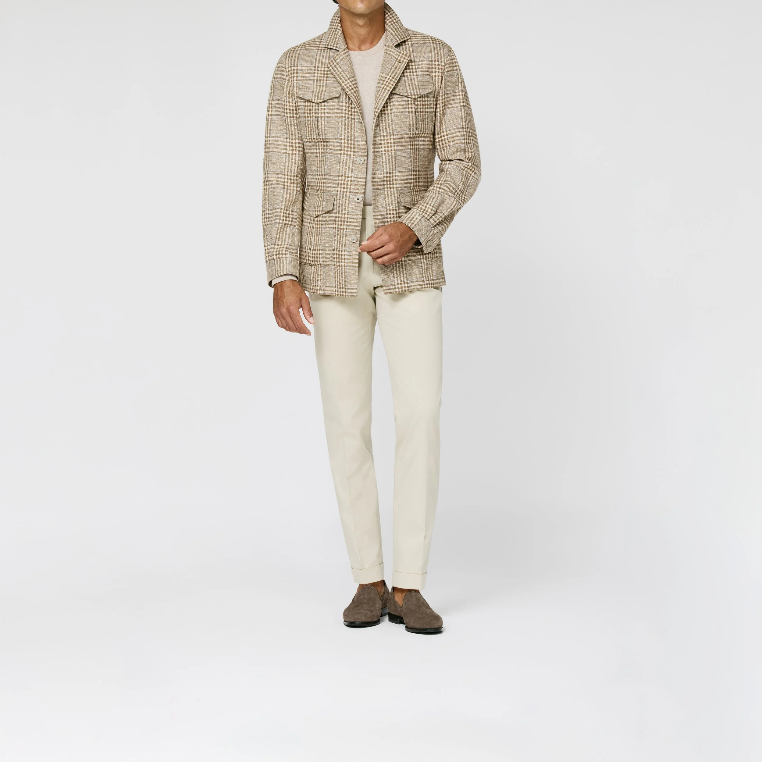 9188 Sport Coat - (LP - STE) tan-ivory wool-cotton-silk-linen glencheck and storm grey windowpane
