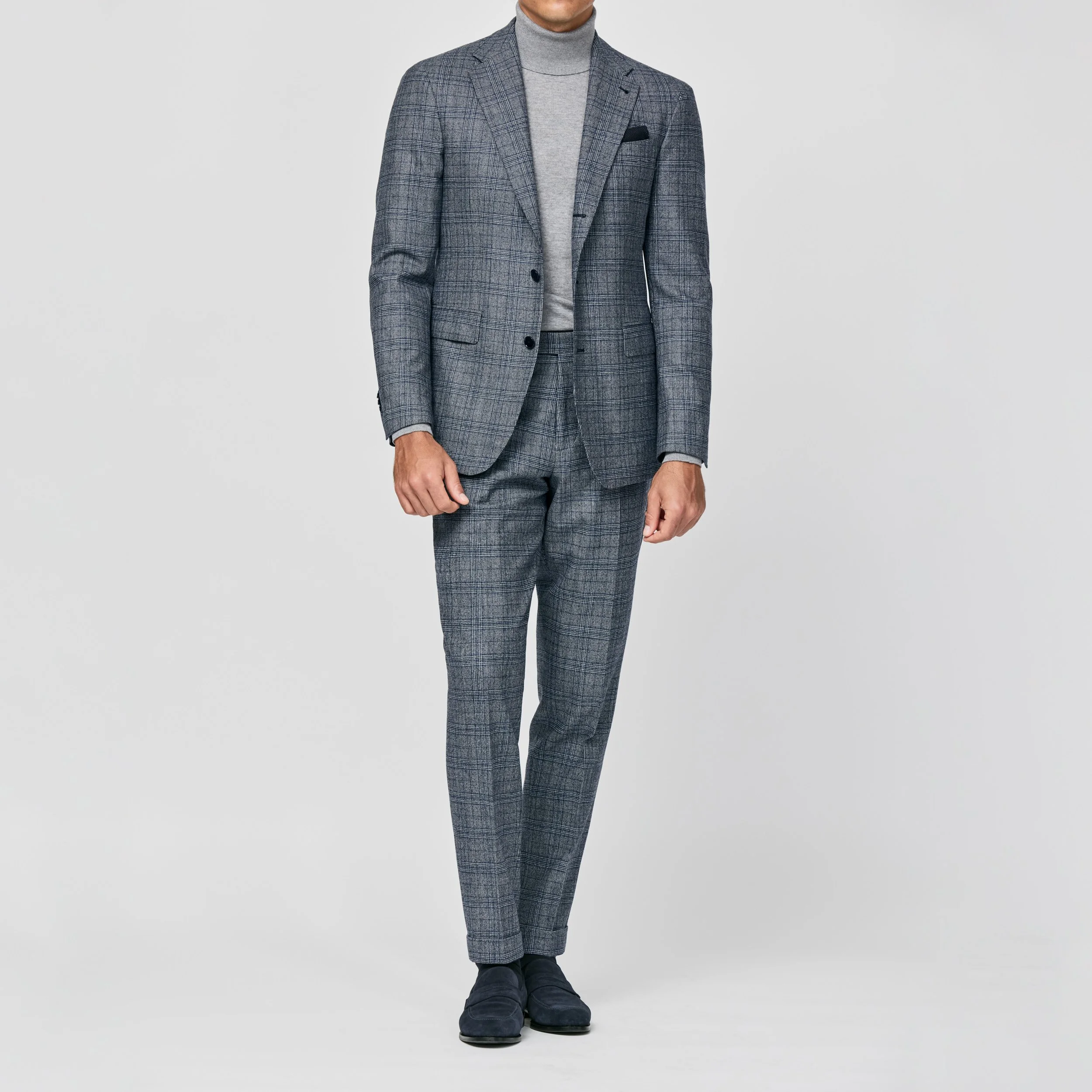 6042 Suit - Mixed Grey Stretch Wool with Blue Glencheck