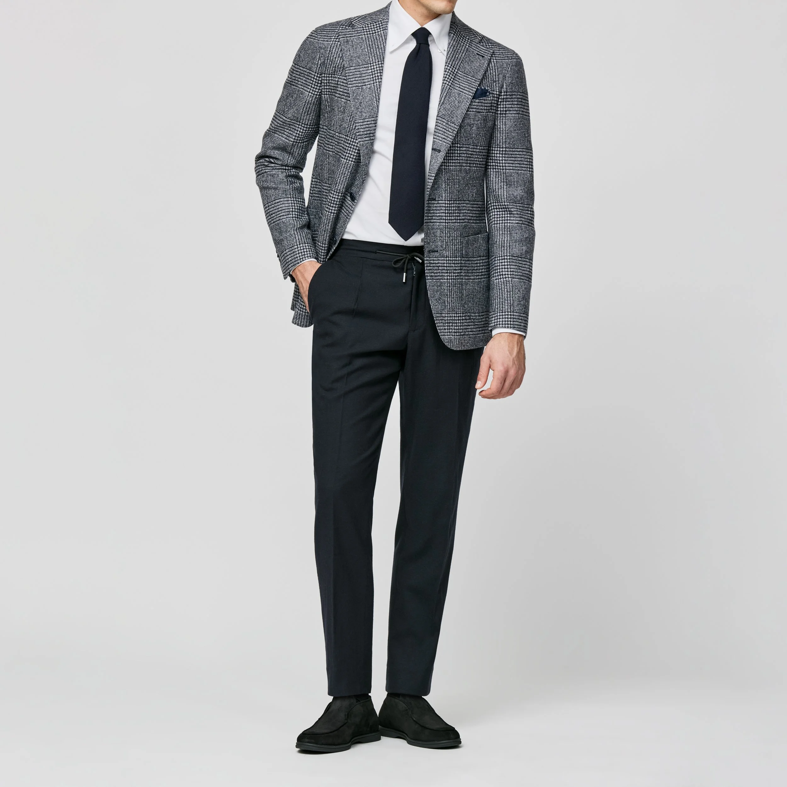 9169 Sport Coat - L.Grey-D.Blue Wool-Alpaca Blend Glencheck