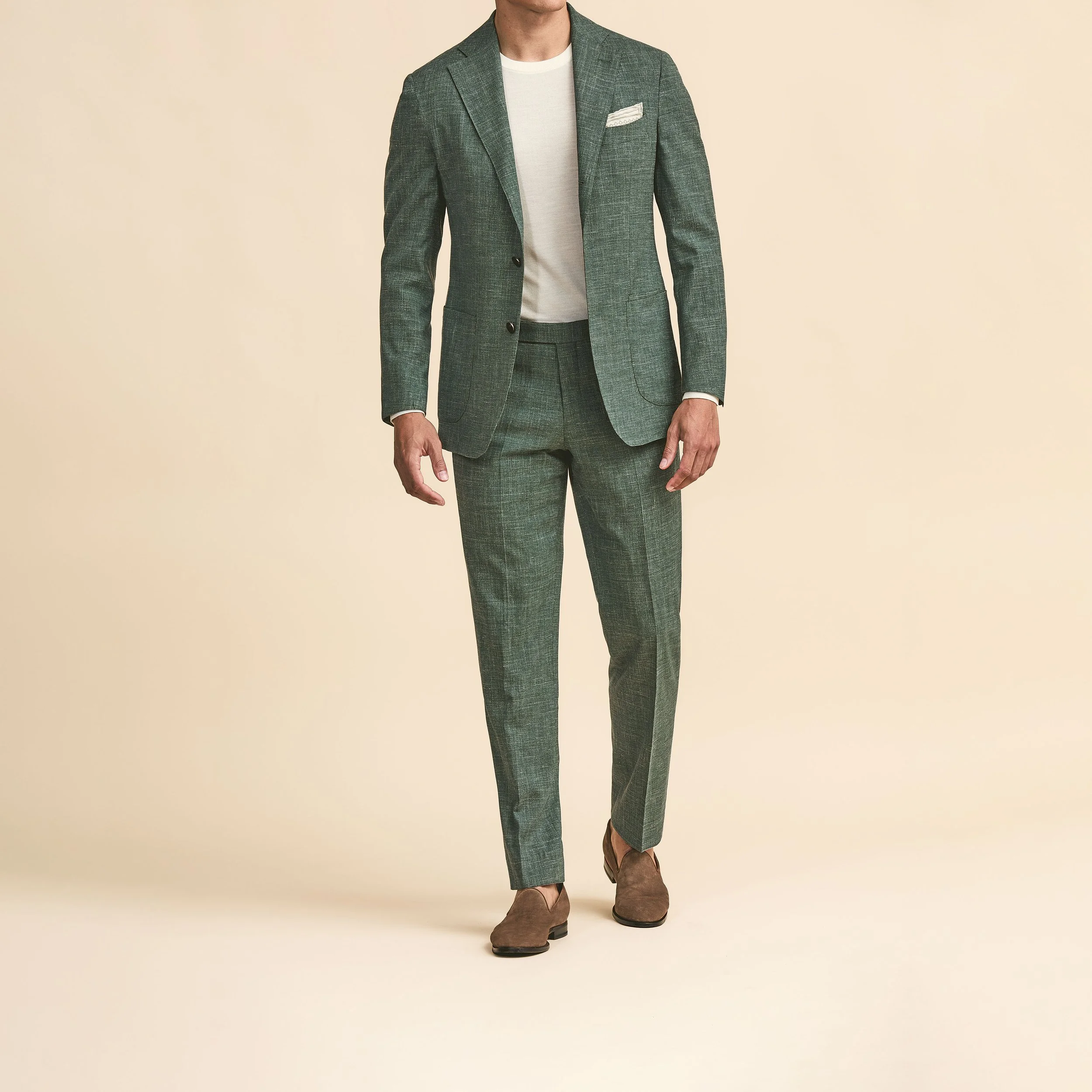 5987 Suit - Green Stretch Wool-Silk-Linen Plain Weave