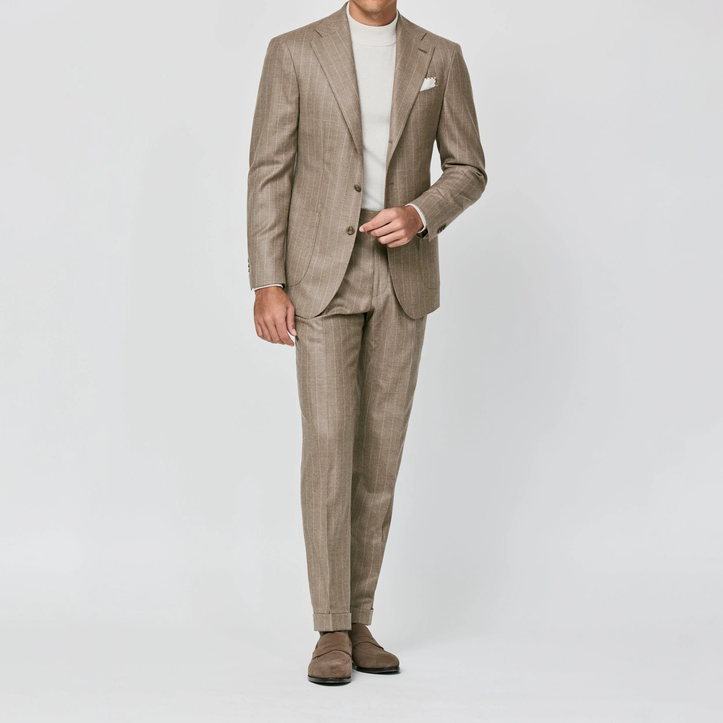 6018 Suit - L.Mocha Wool Twill with L.Brown Stripes