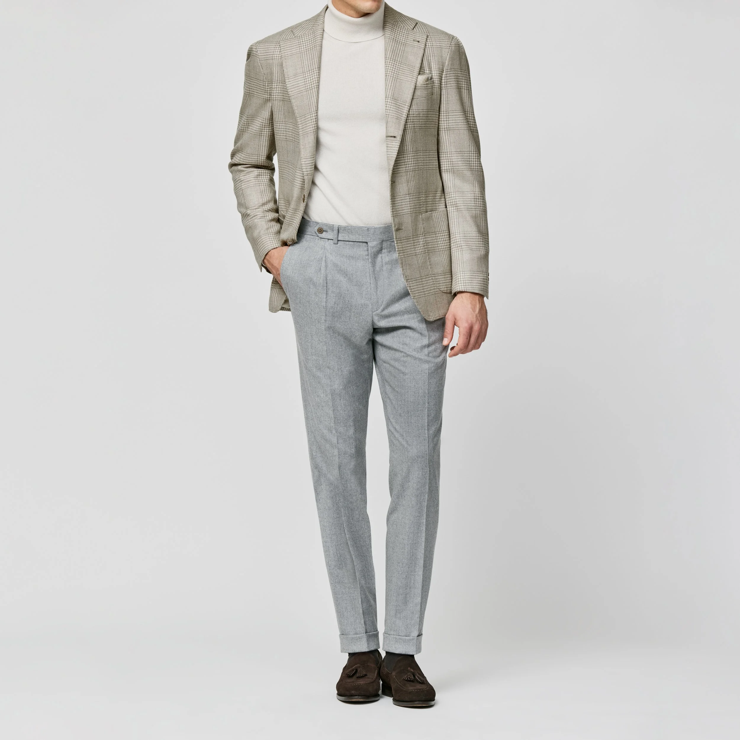 9145 Sport Coat - Ivory-Taupe Wool Glencheck