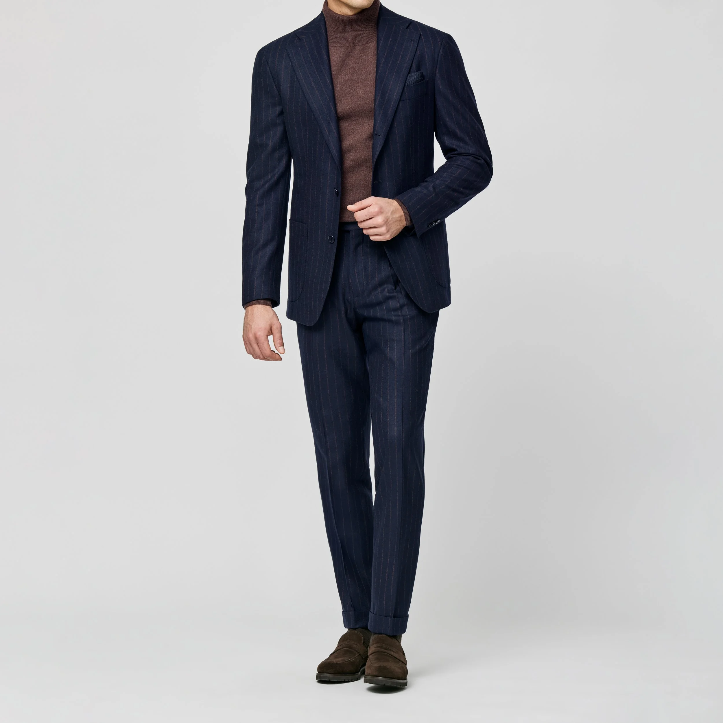 6052 Suit - D.Indigo Stretch Wool Twill with Rust Stripes