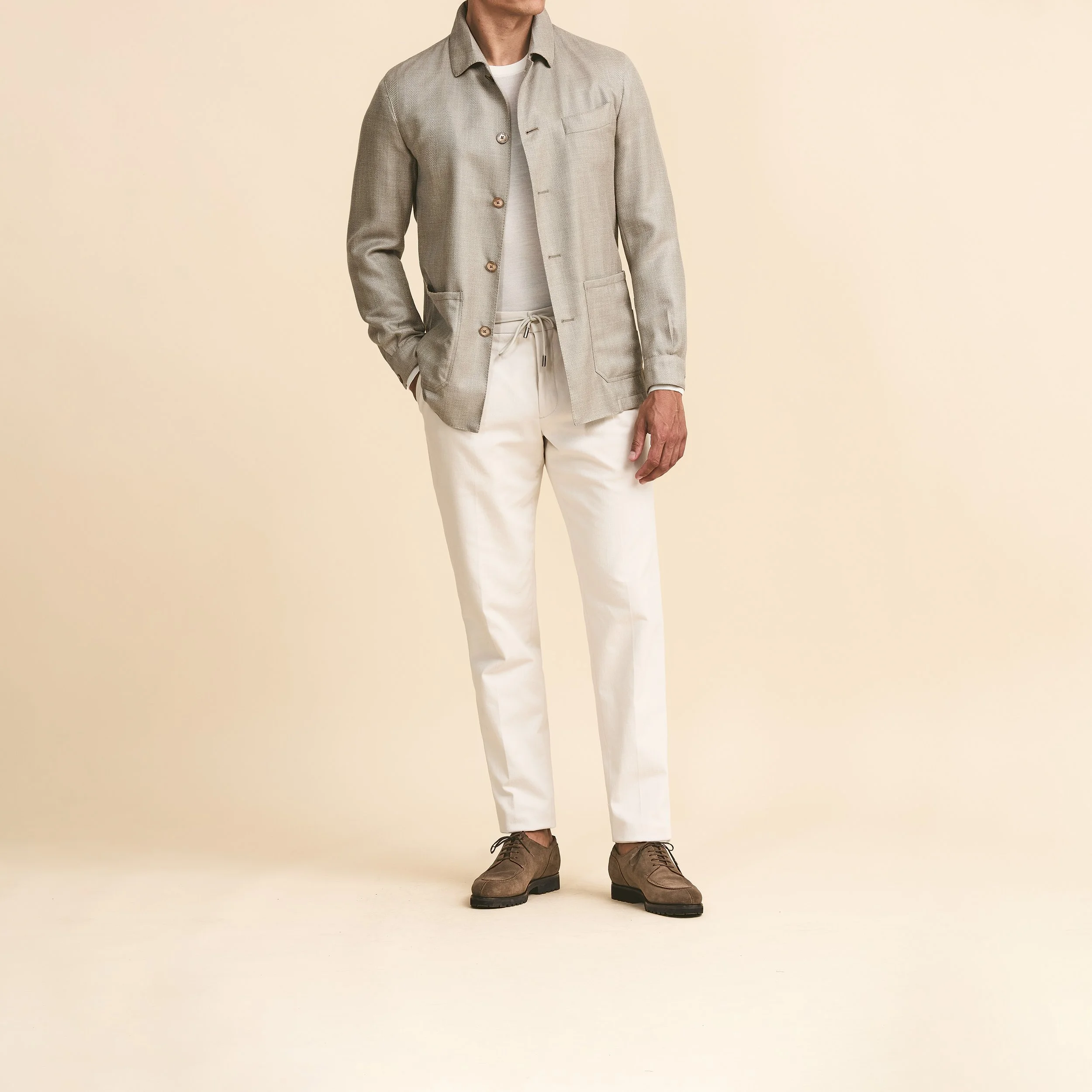 9102 Sport Coat - L.Beige Wool-Silk-Linen Herringbone