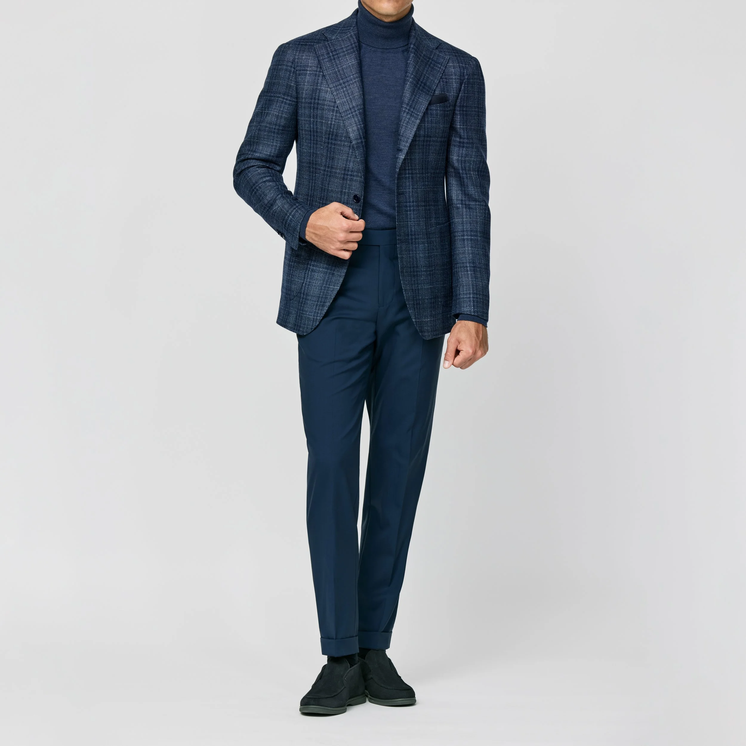 9168 Sport Coat - Neapolitan Blue-L.Blue Wool-Silk with D.Blue Glencheck