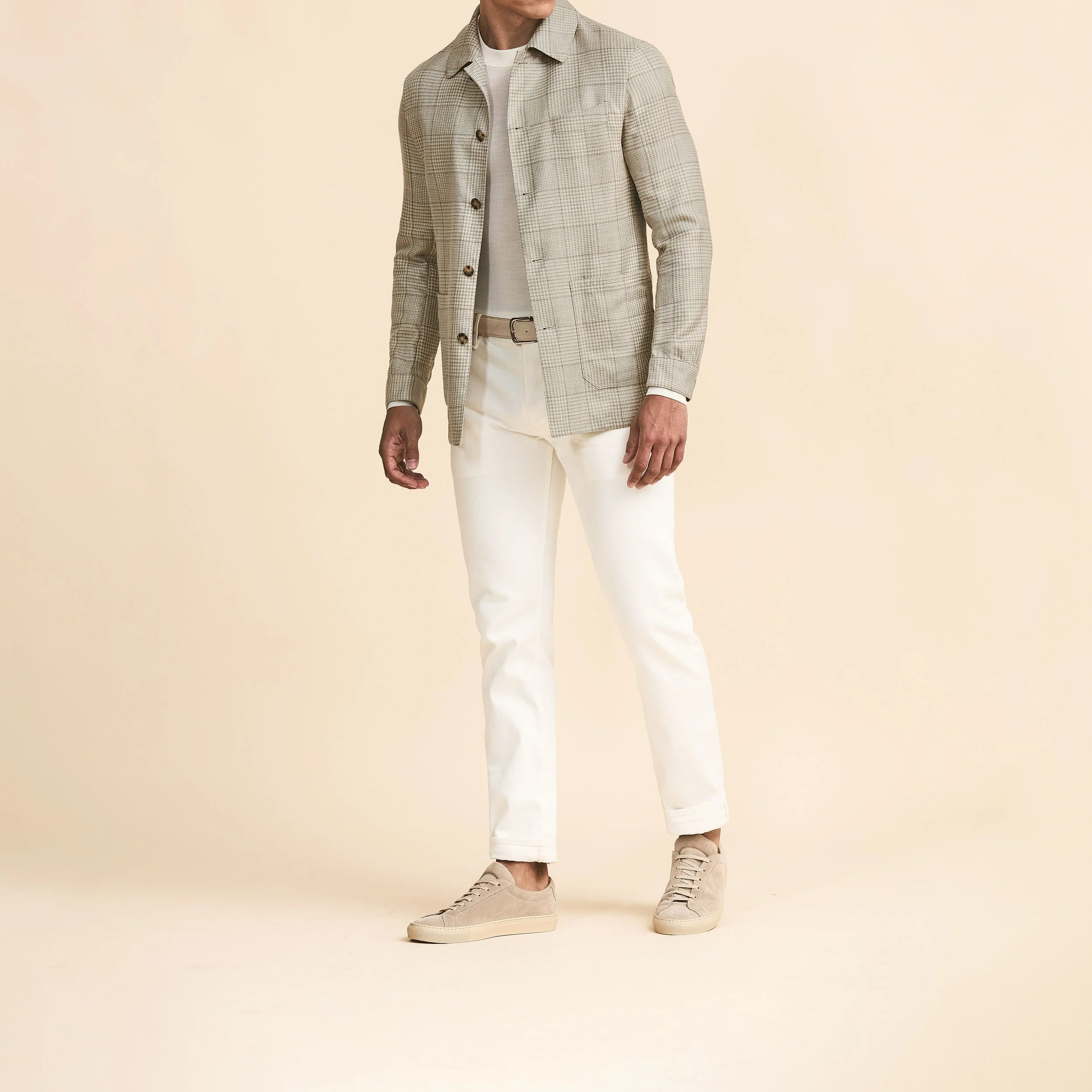 9100 Sport Coat - Sand Wool-Silk-Linen w/ Gray Check