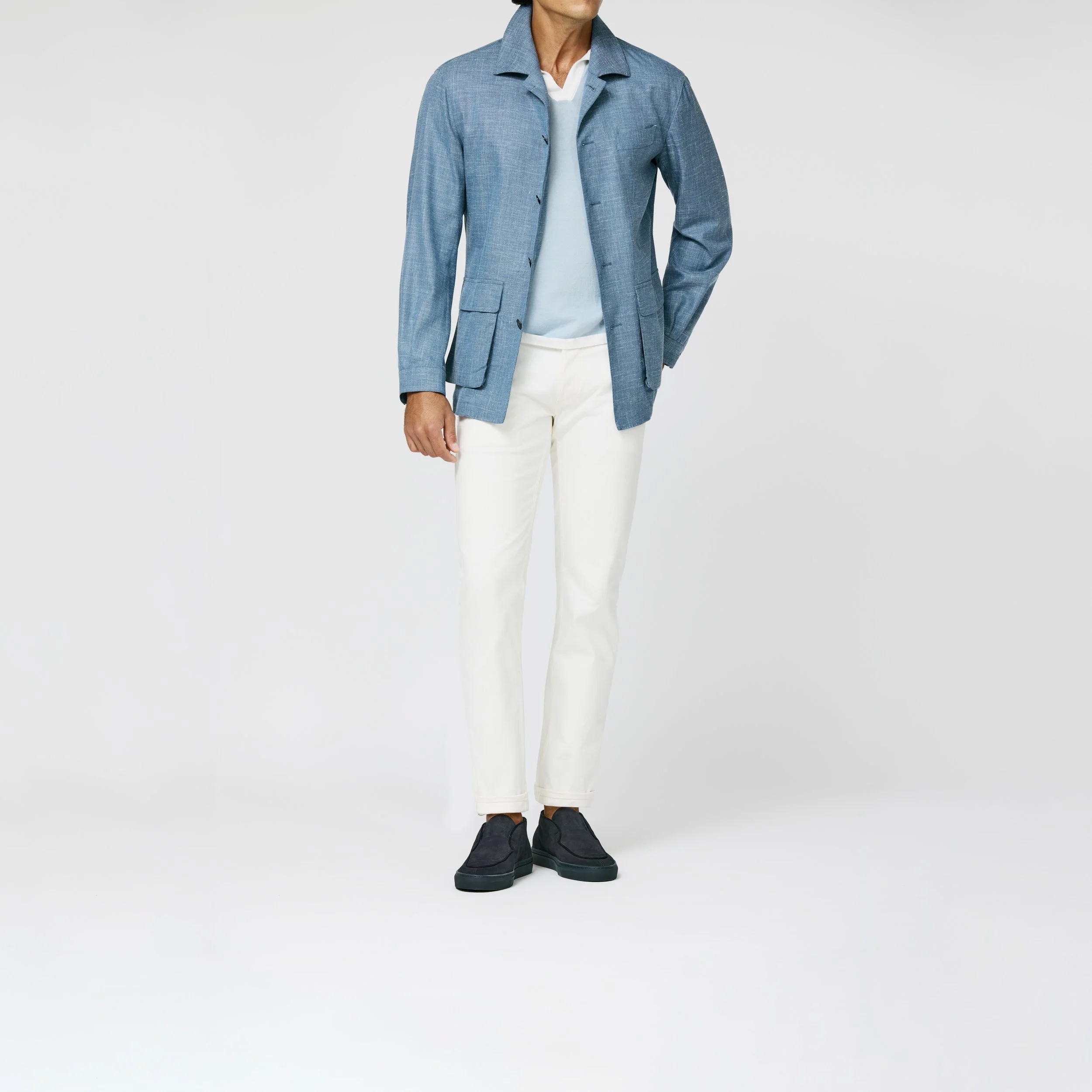 9208 Sport Coat - (LP - JY) ocean blue mélange stretch wool-silk-linen basketweave