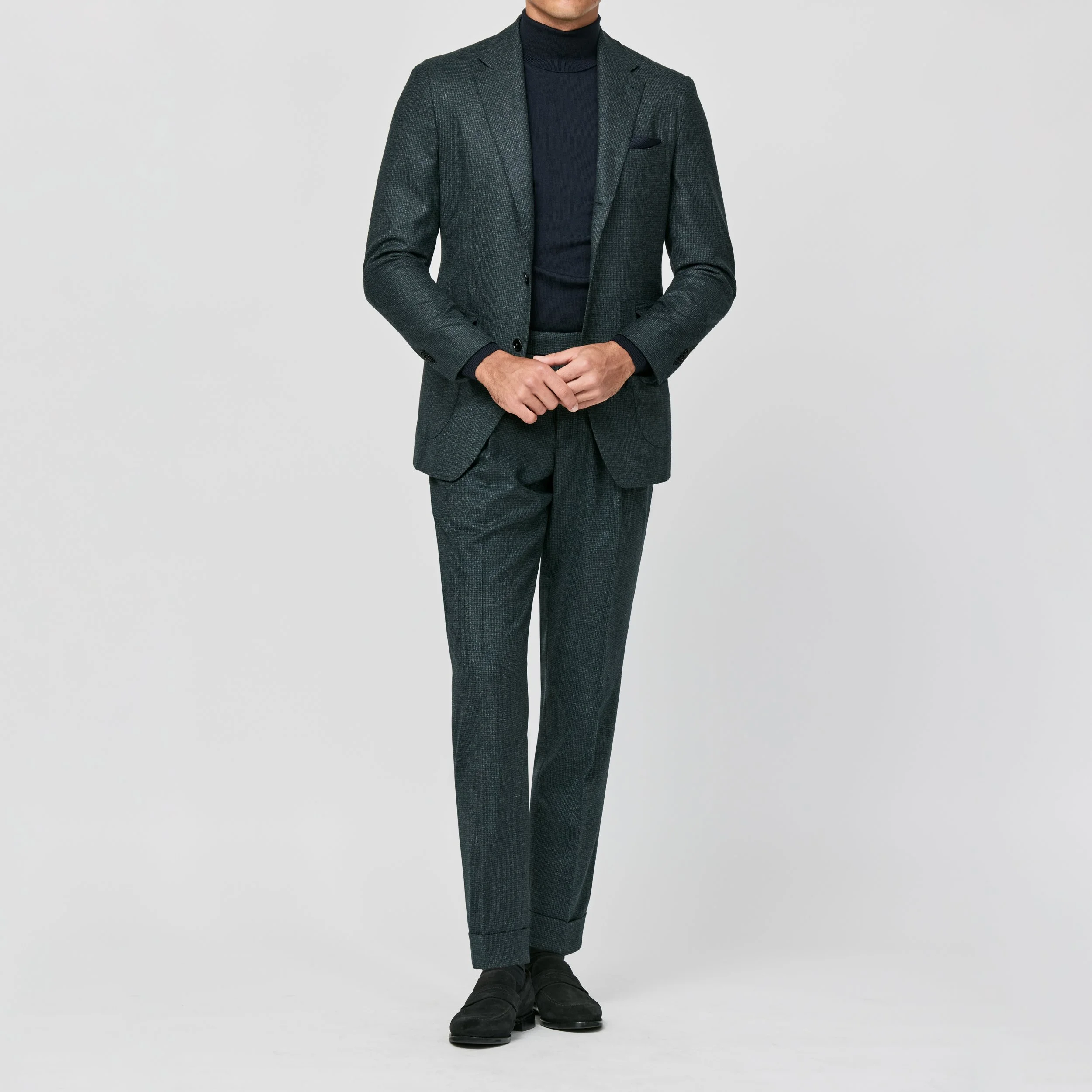 6036 Suit - Bottle Green S120 Natural Stretchwool Micro-Houndstooth