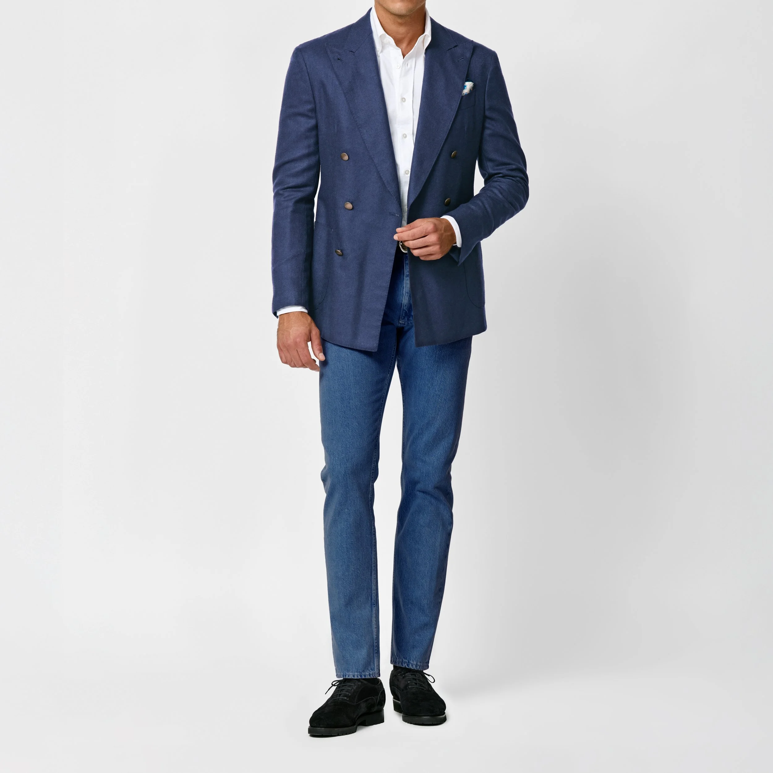 9166 Sport Coat - D.Blue Wool-Silk-Linen Subtle Herringbone