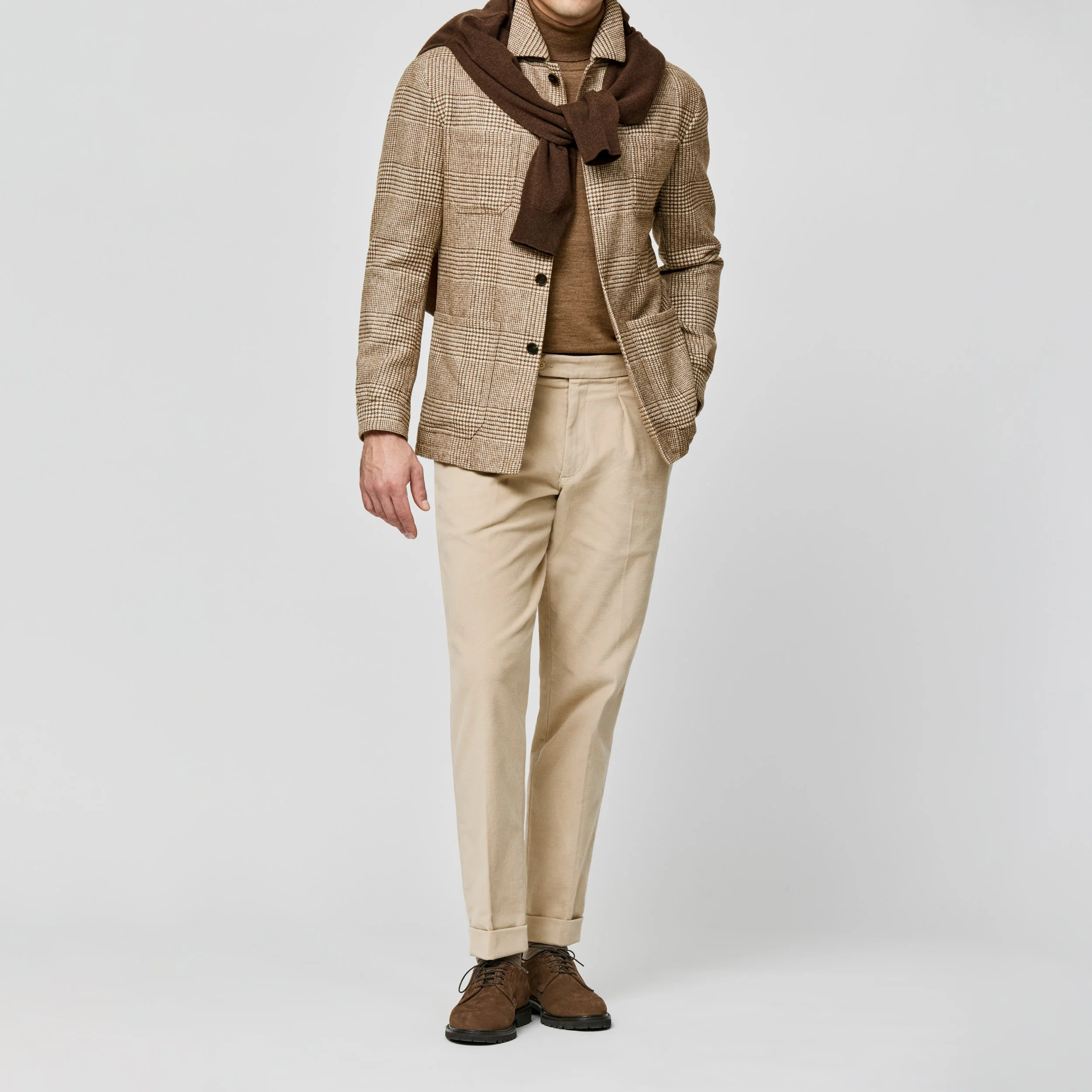 9158 Sport Coat - Cream-Caramel Wool-Alpaca Blend Glencheck