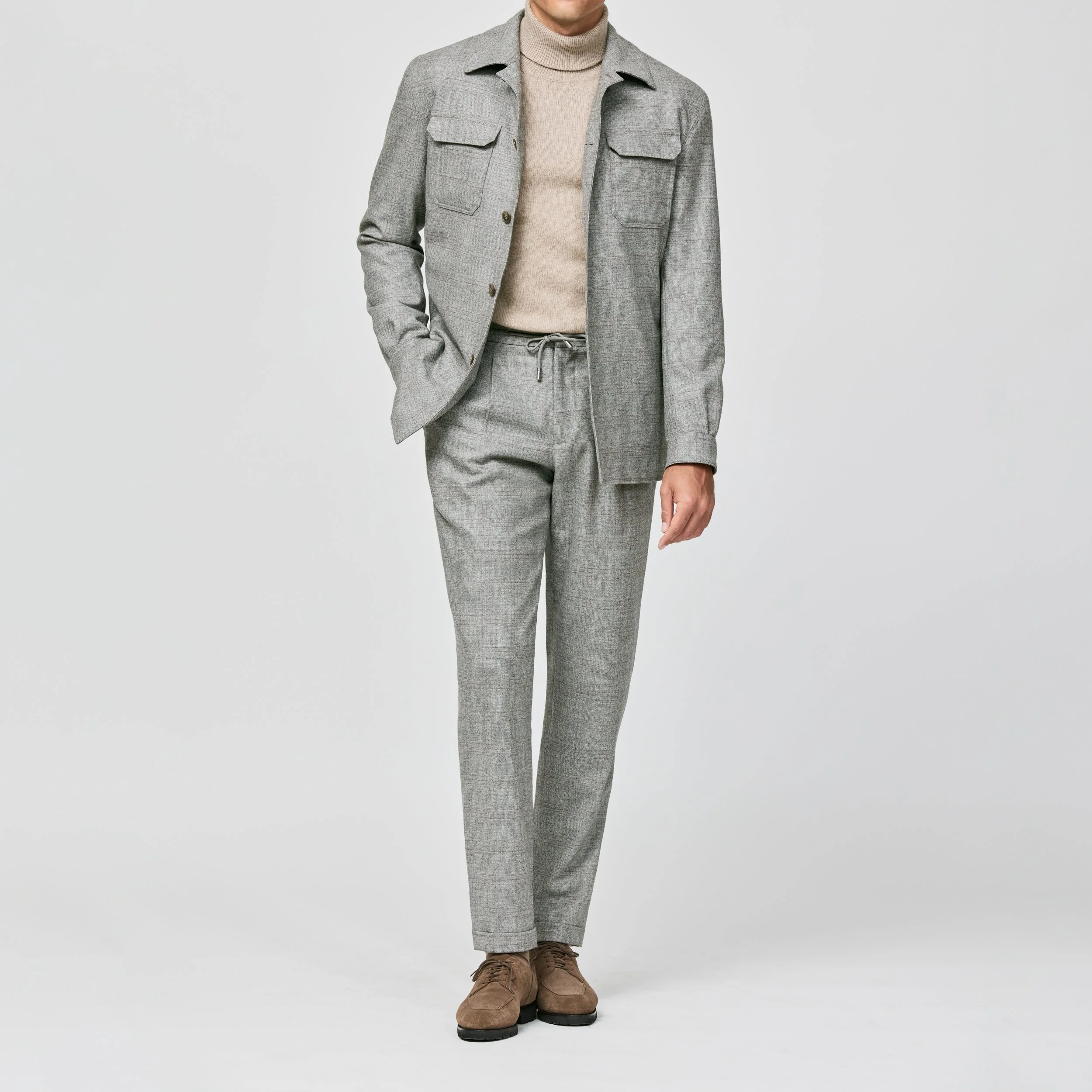 6026 Suit - Mixed Grey Stretch Wool Glencheck with L.Pink Overcheck