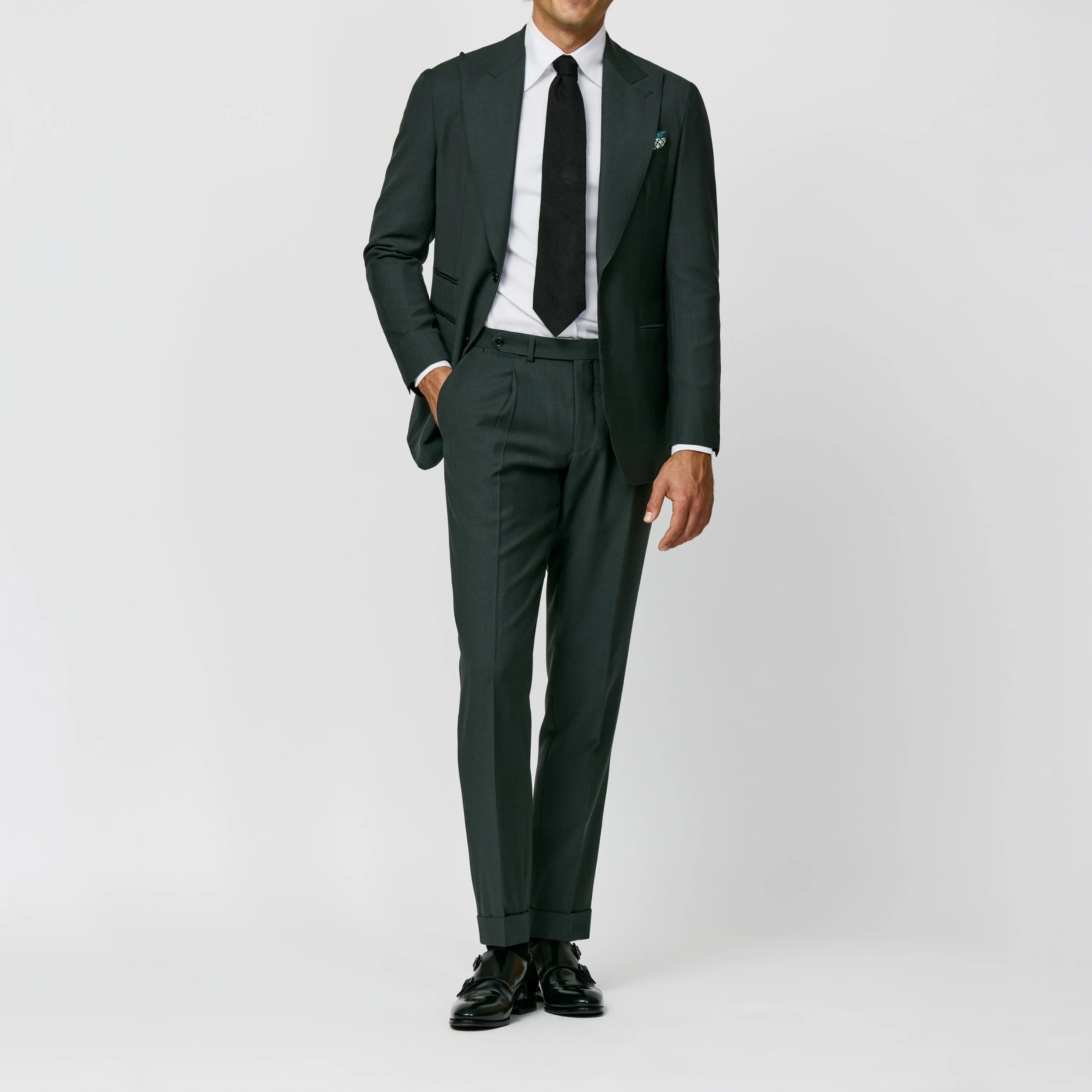 6034 Suit - Forest Green Stretch Wool with Micro-Effect