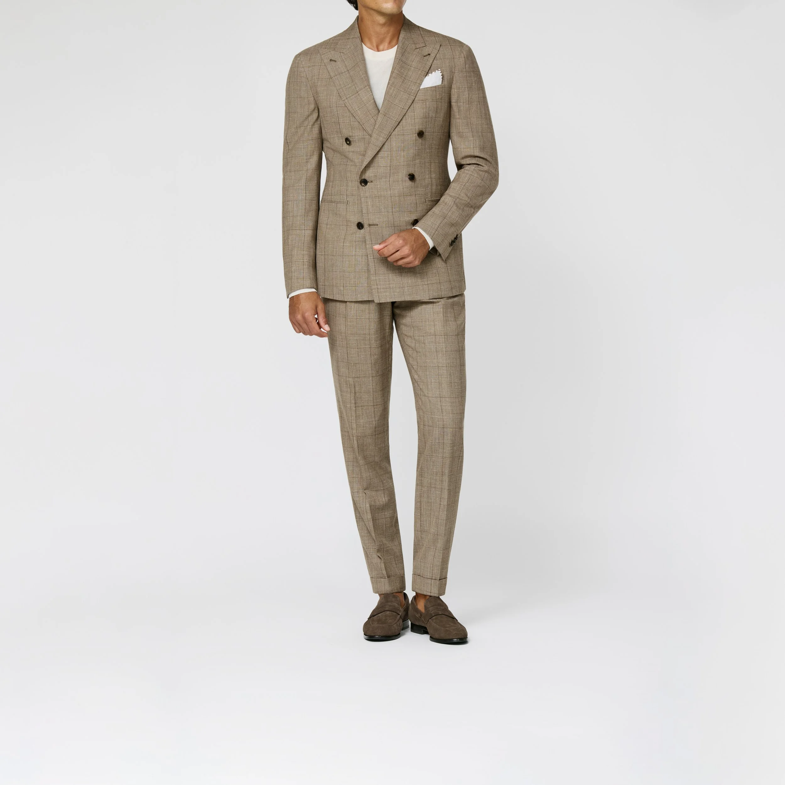 6067 Suit - (LP - SU) l.brown-sand wool-silk-linen glencheck