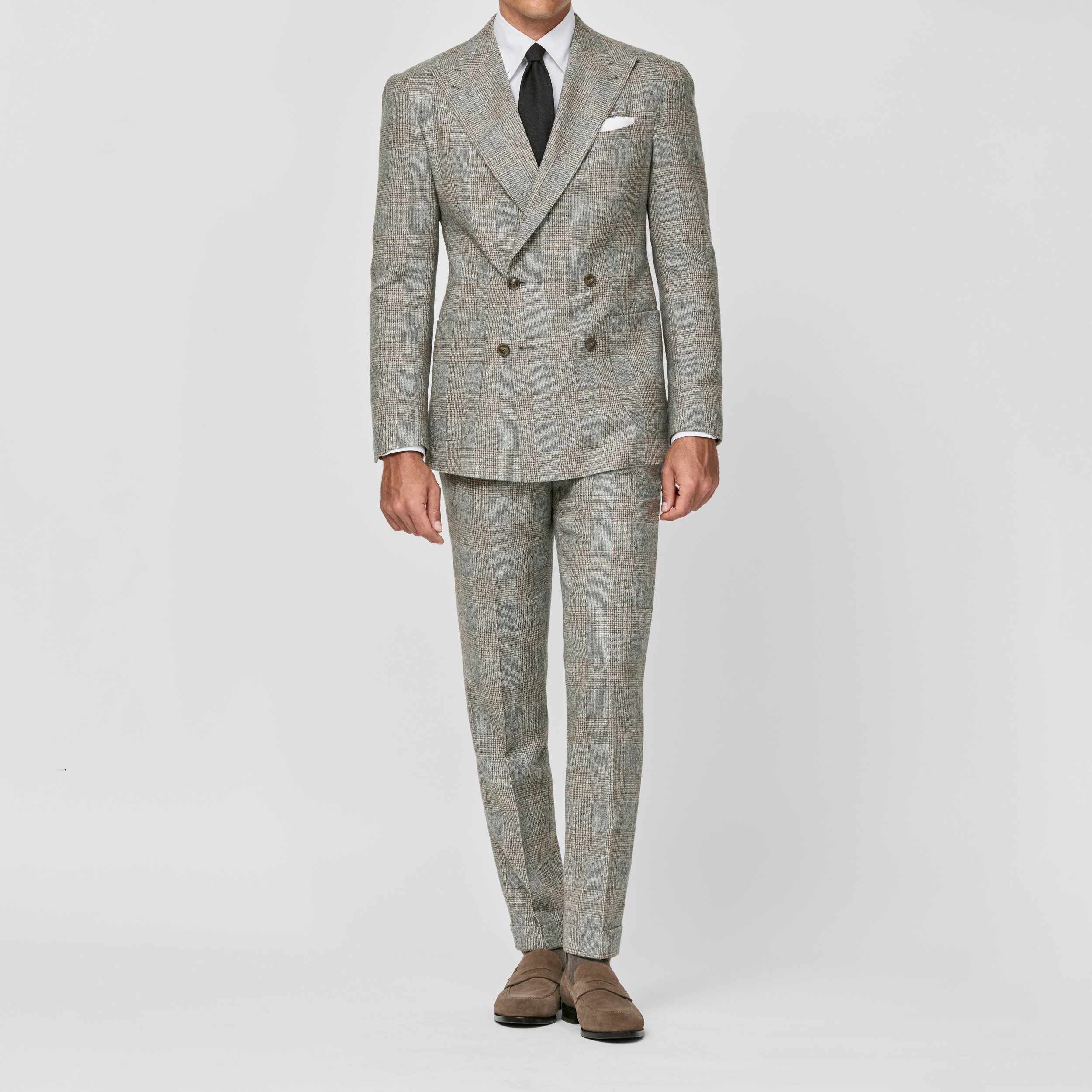 6030 Suit - Ice Grey Wool-Alpaca Blend with Grey-Cinnamon Glencheck