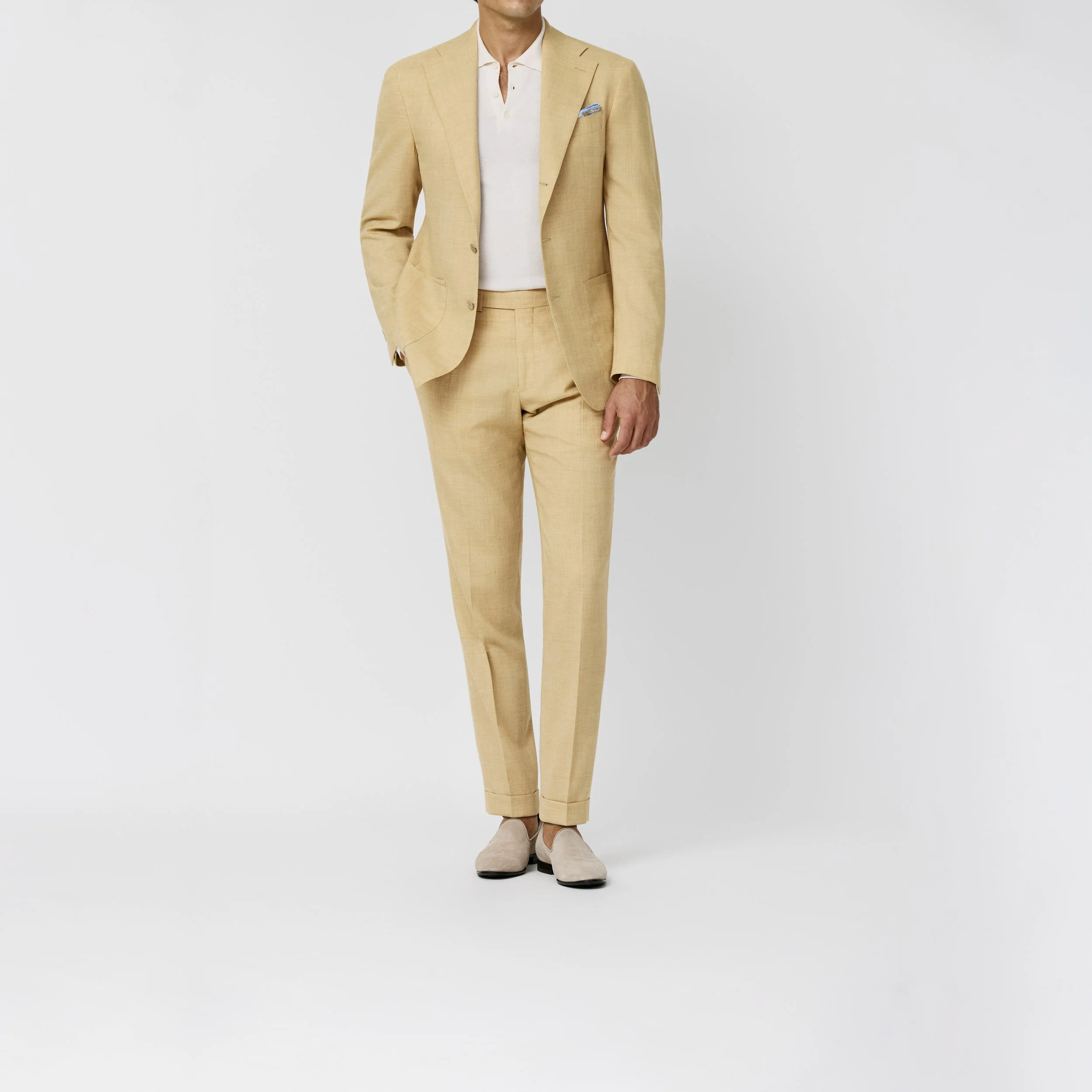 6066 Suit - butter yellow stretch wool-linen blend tropical
