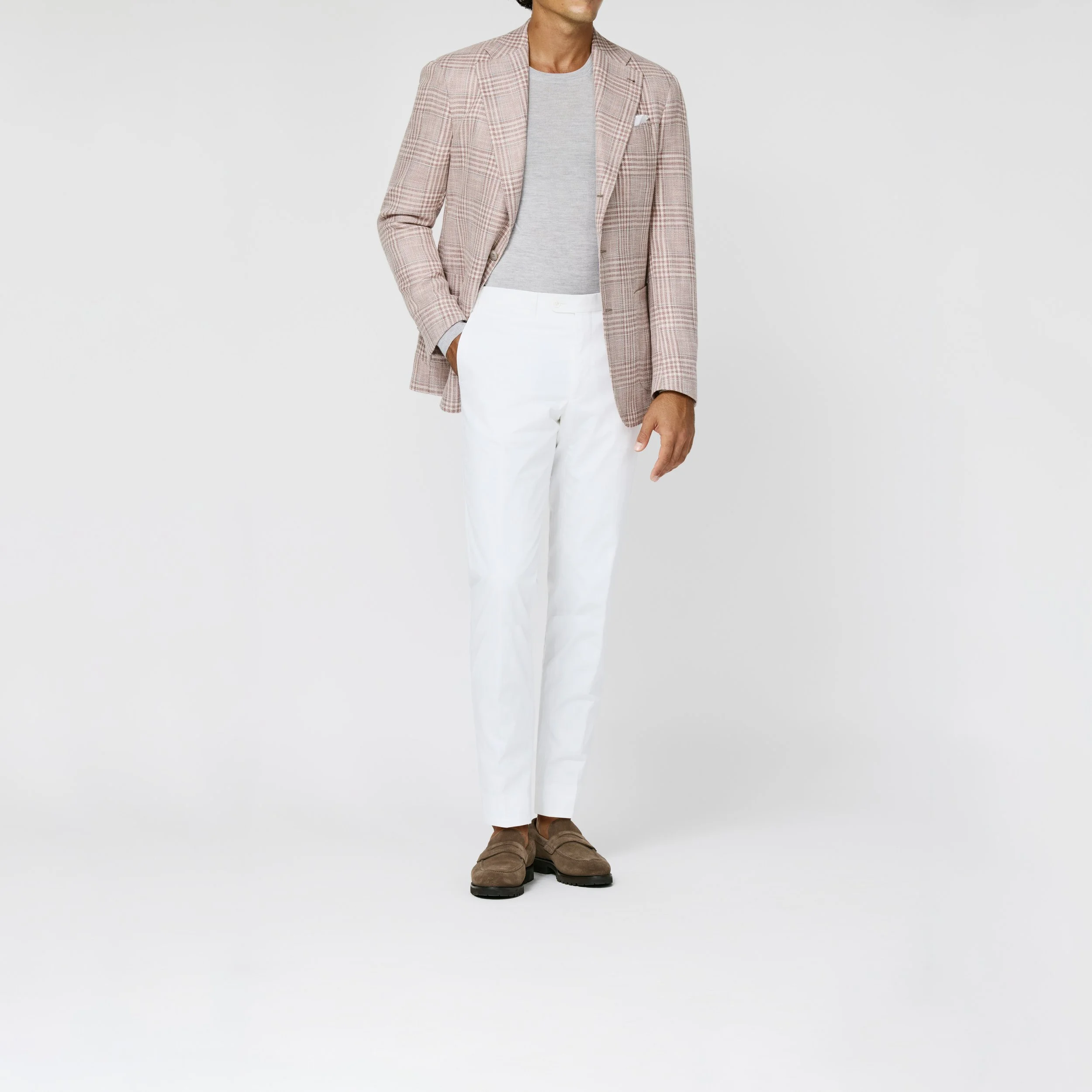 9191 Sport Coat - (LP - STE) l.pink-ivory wool-cotton-silk-linen glencheck and storm grey windowpane
