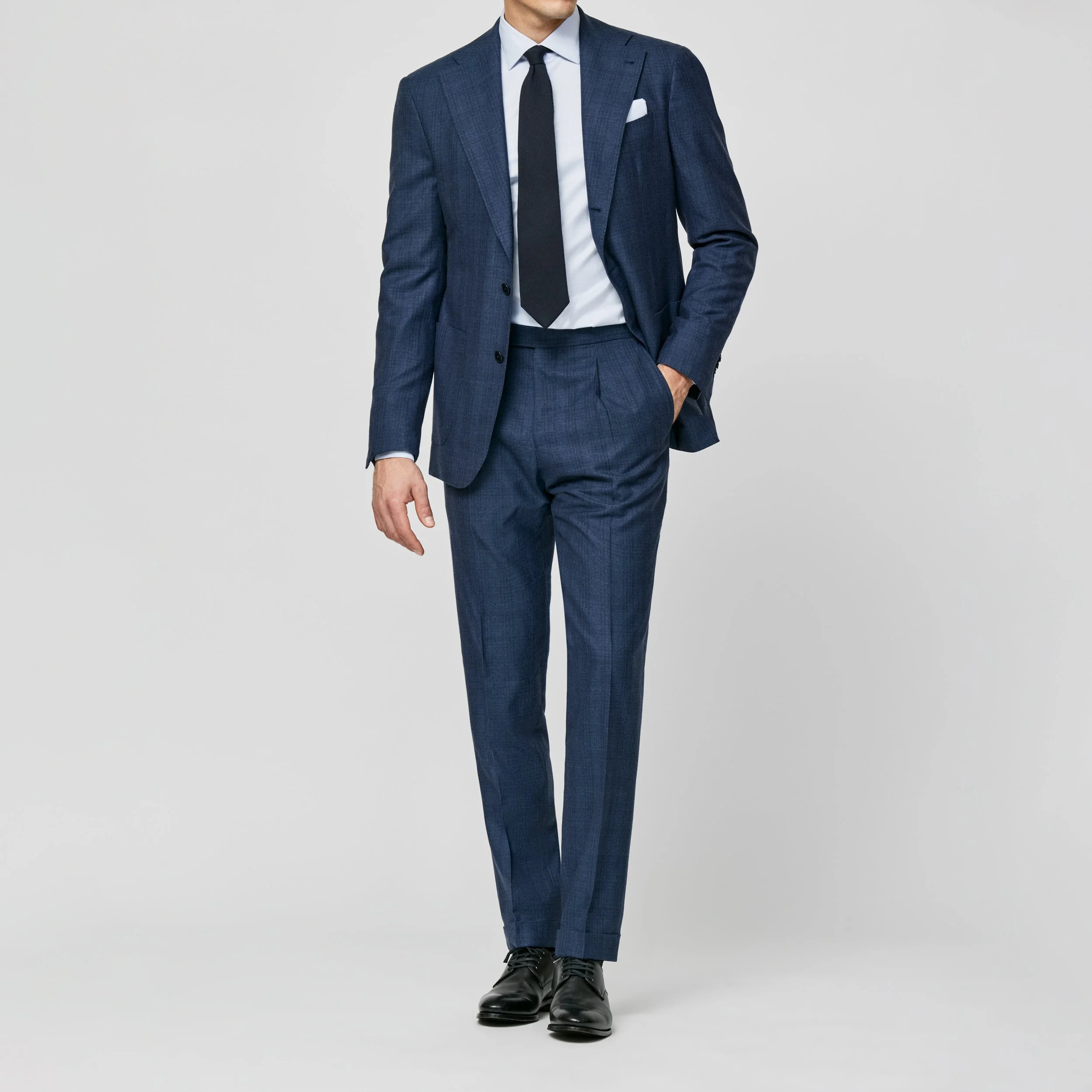 6049 Suit - D.Slate Wool-Silk with Faded Check