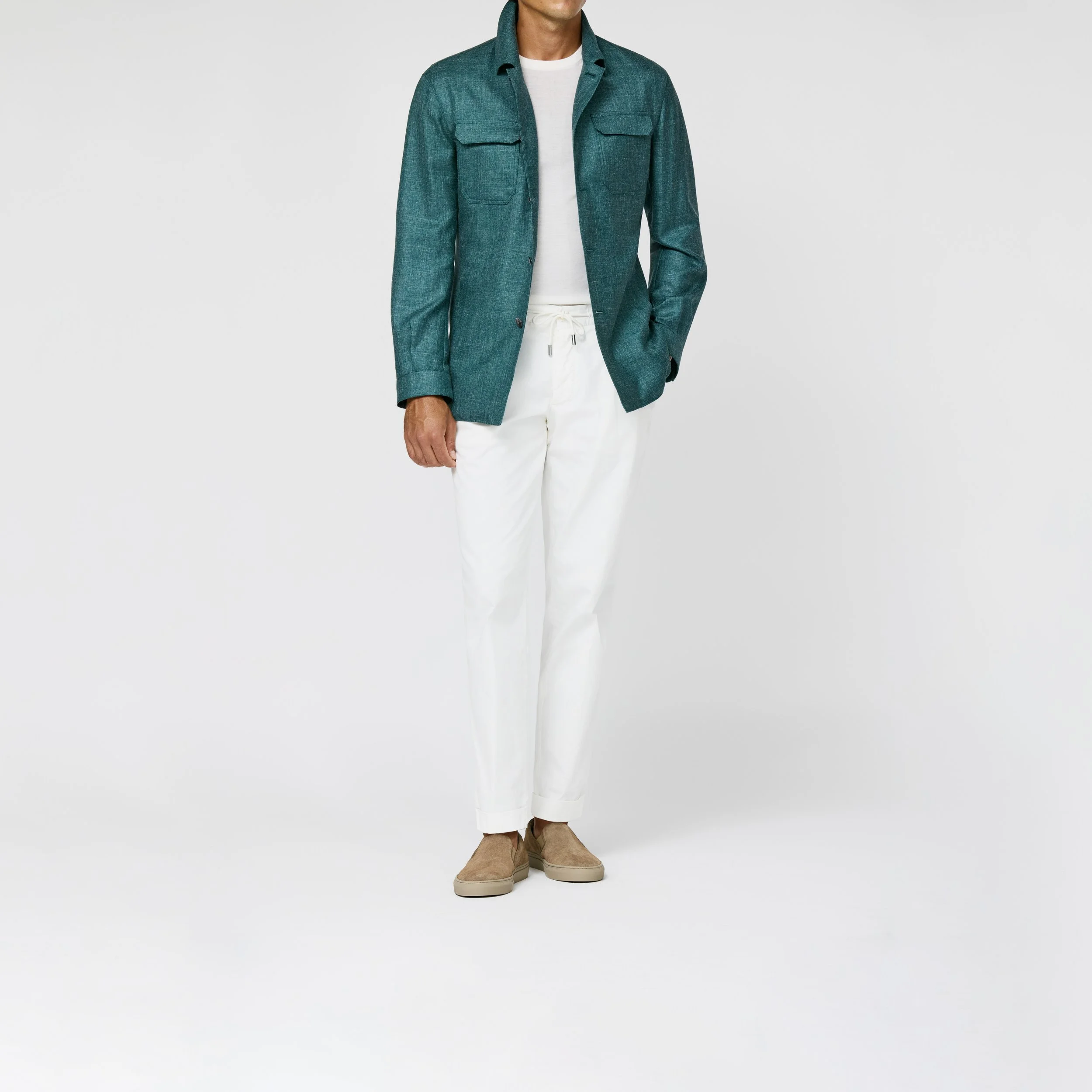 9193 Sport Coat - teal mélange wool-silk-linen twill