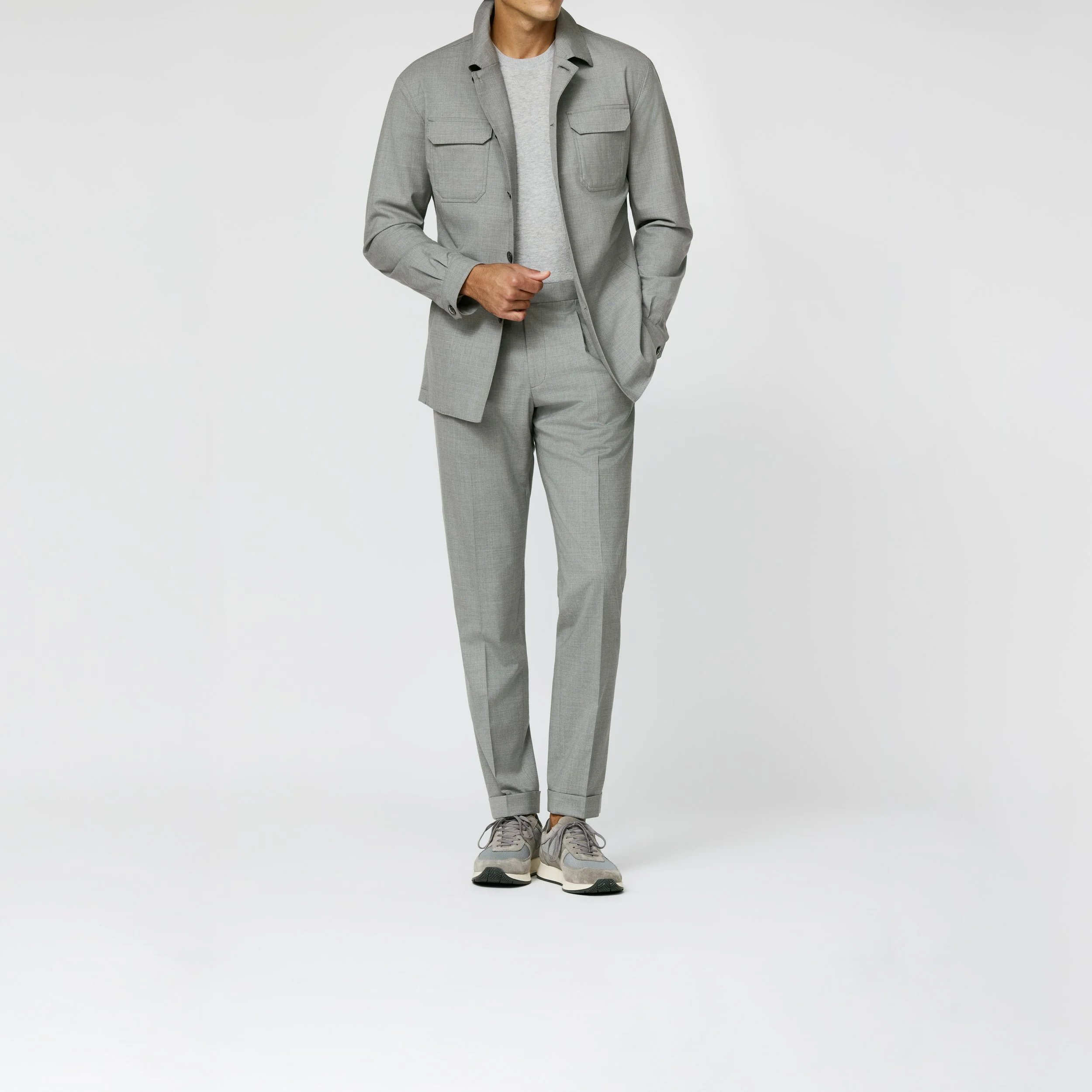 6063 Suit - (LP - JY) silver grey stretch tropical wool plain weave