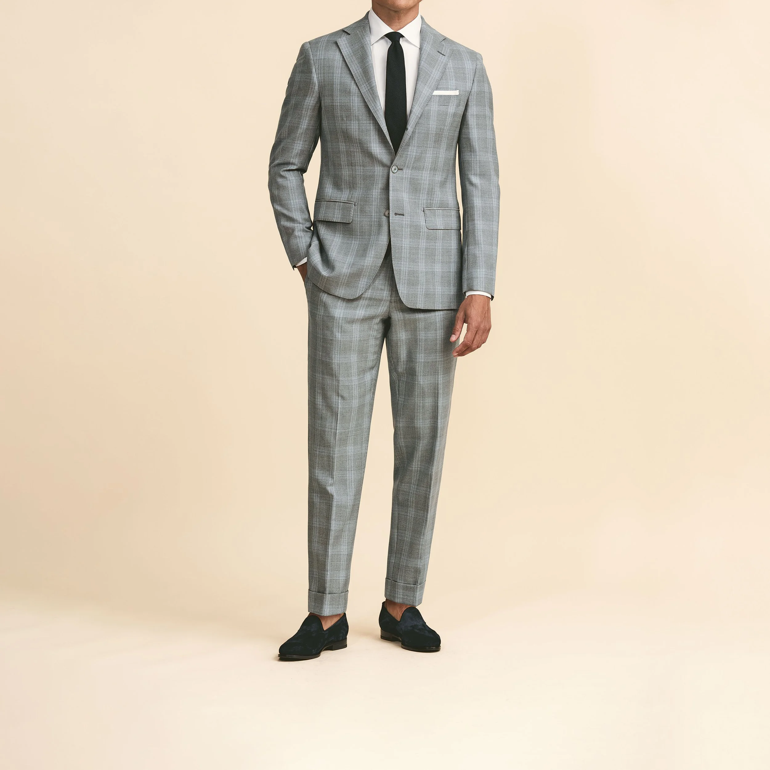 5978 Suit - L.Gray S130 Wool Basketweave w/ L.Blue Overcheck