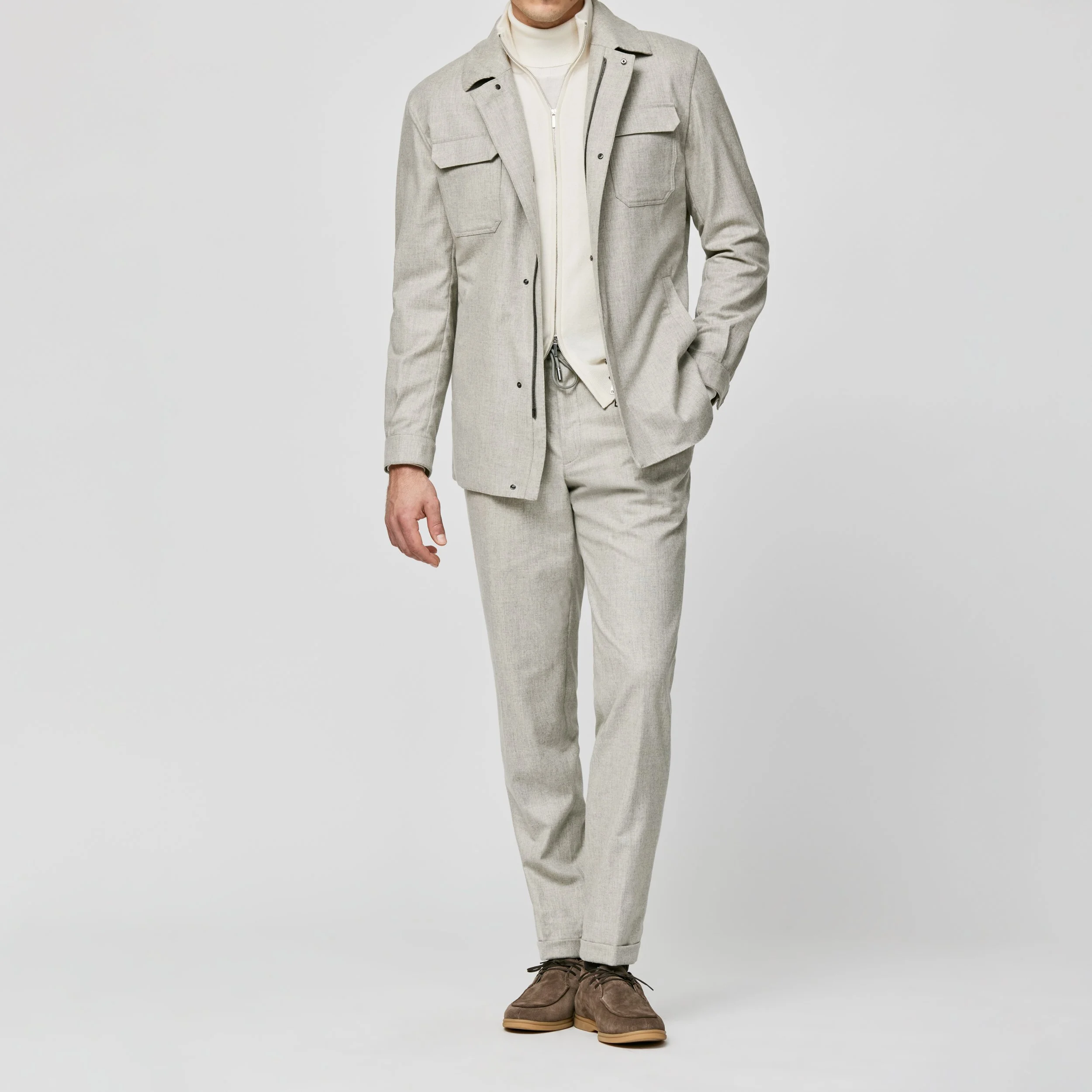 6020 Suit - Bone-Greige Wool-Cashmere Plain Weave