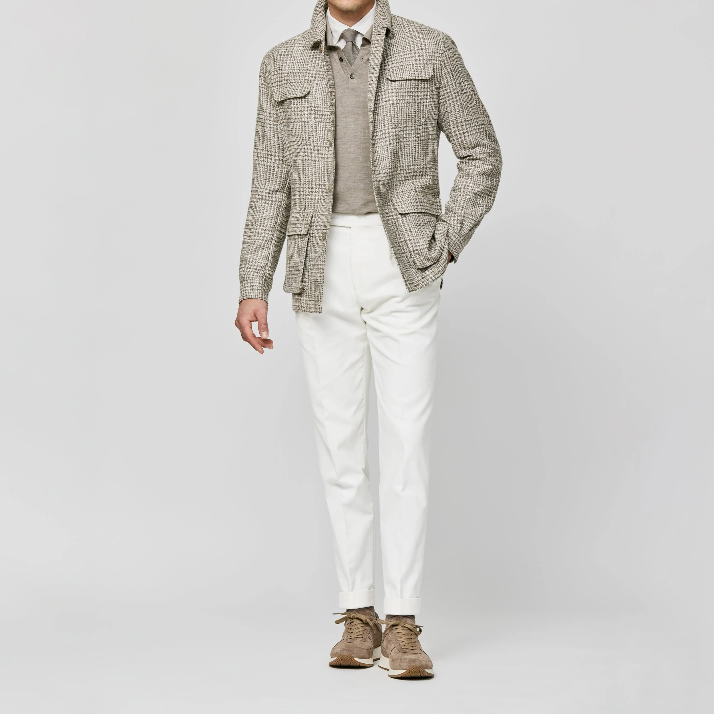 9152 Sport Coat - Mixed Brown Wool-Alpaca-Silk-Linen Blend with Glencheck