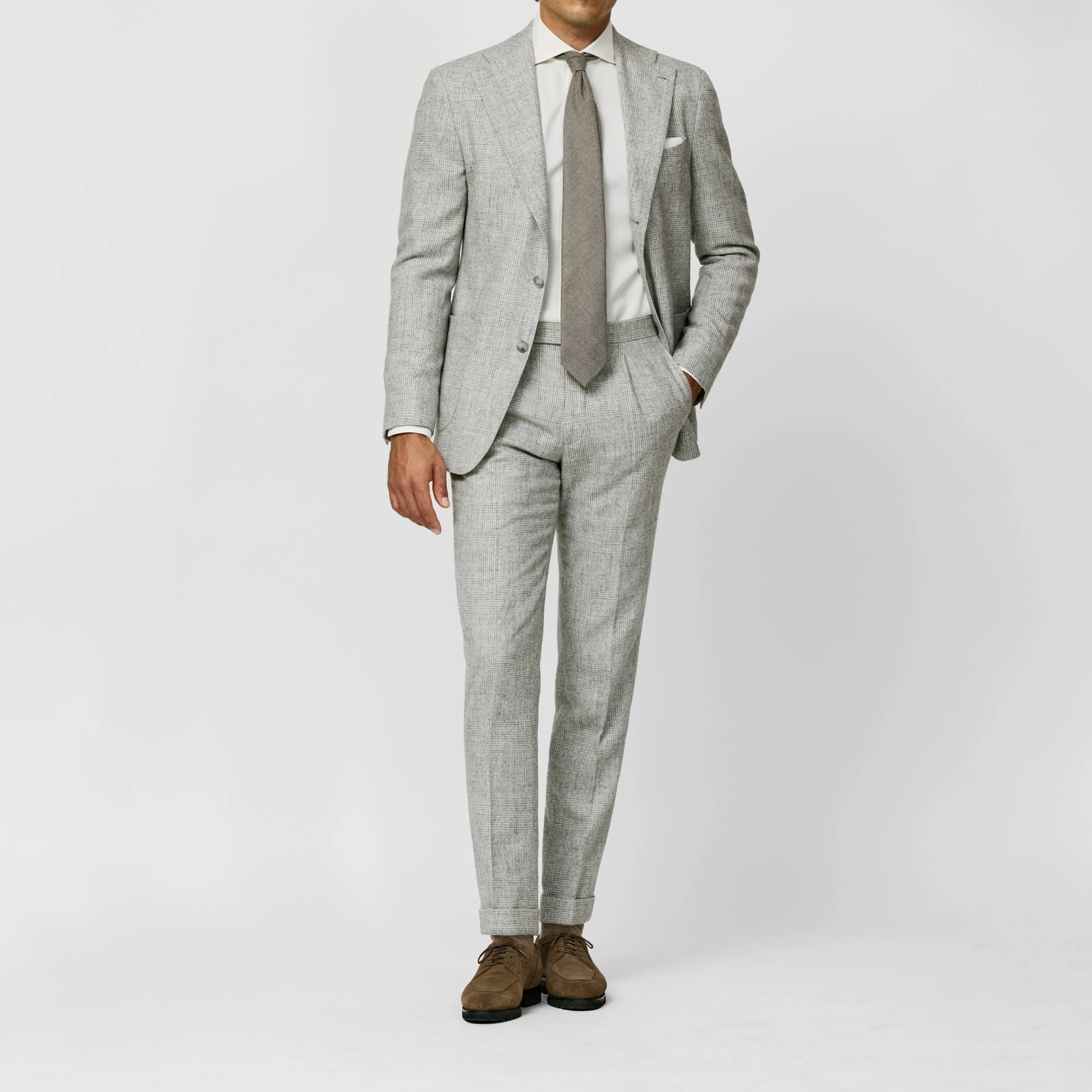6022 Suit - L.Grey-Ivory Wool-Alpaca Blend Glencheck