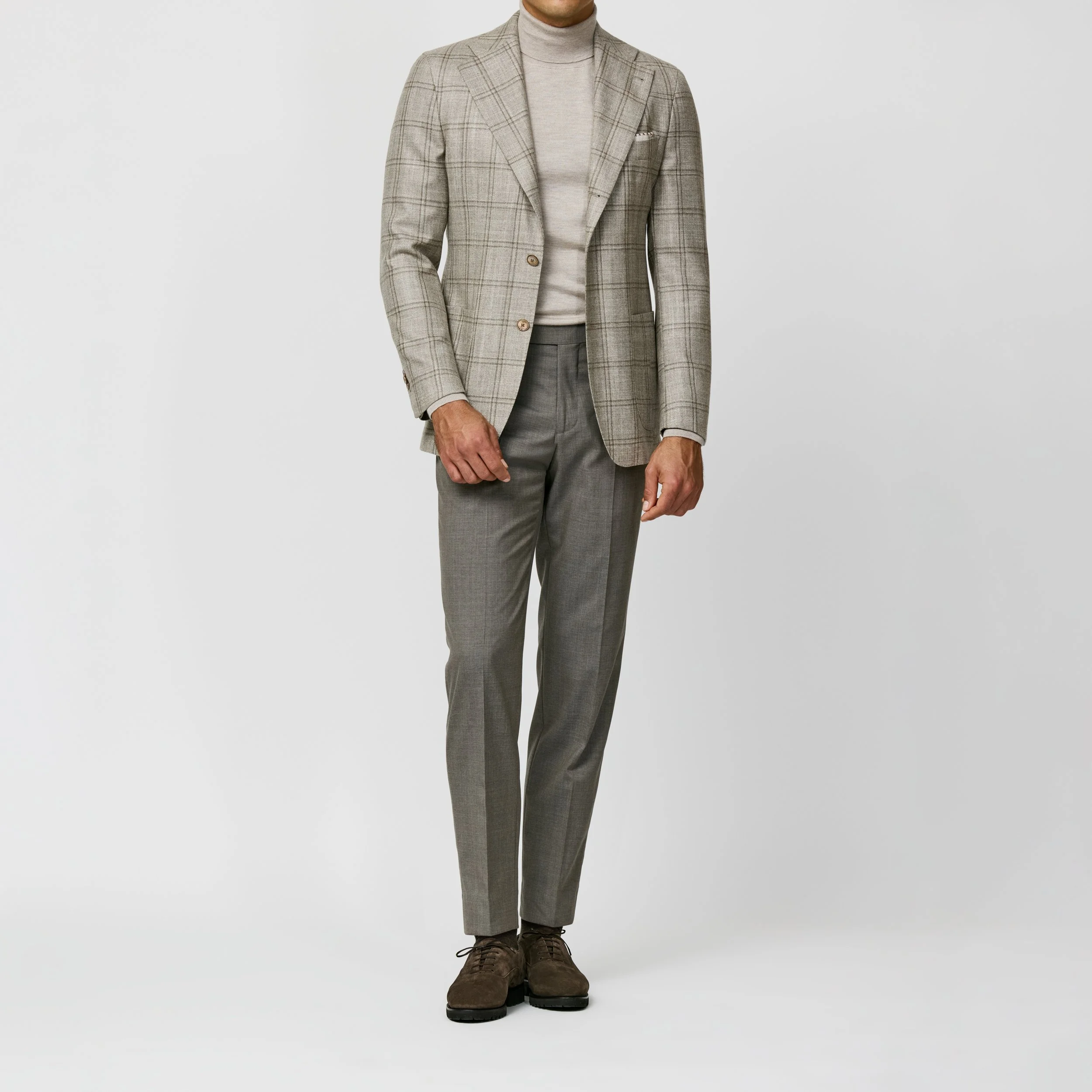 9149 Sport Coat - Oatmeal Wool-Silk-Cashmere with Taupe Double Windowpane