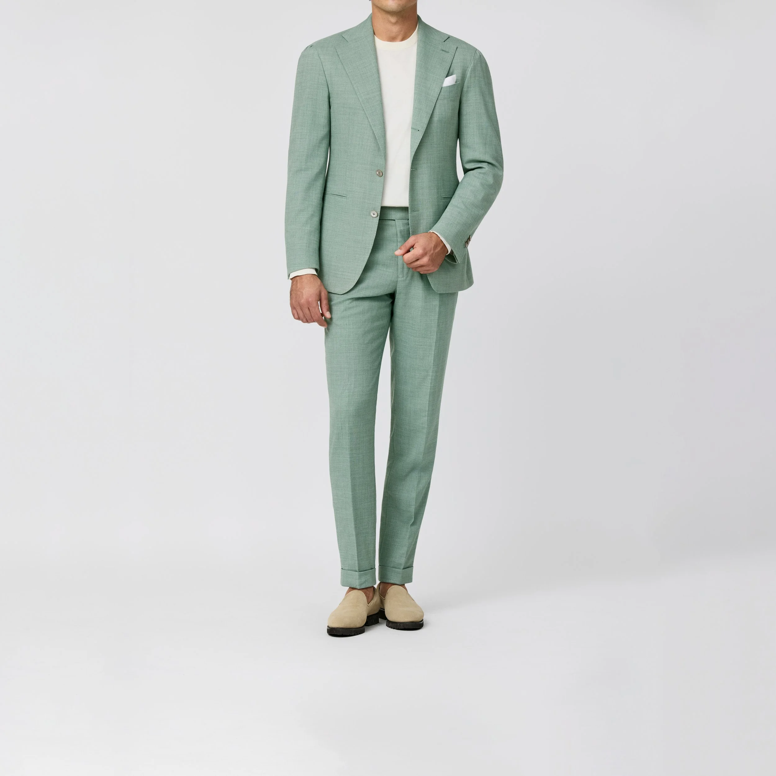 6079 Suit - mint green stretch wool-linen blend tropical