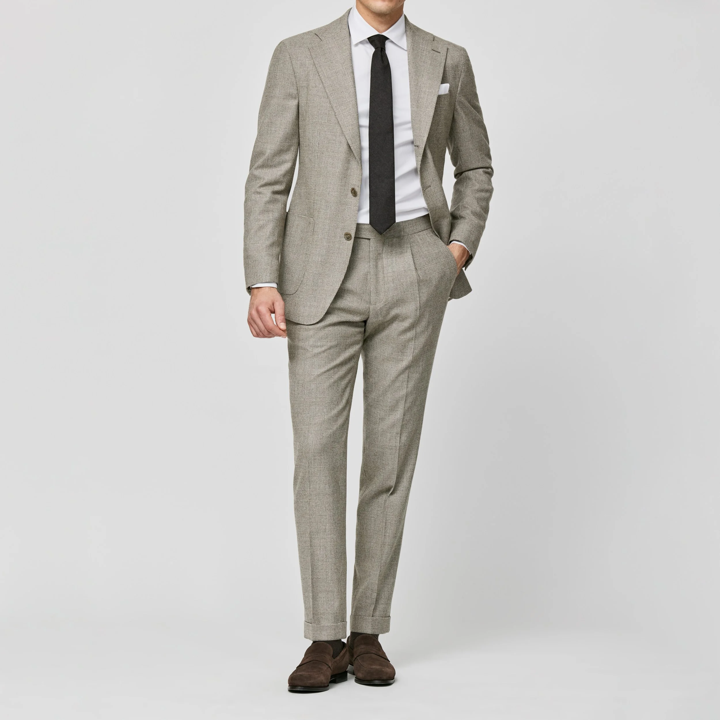 6017 Suit - Taupe-Ivory Stretch Wool Glencheck