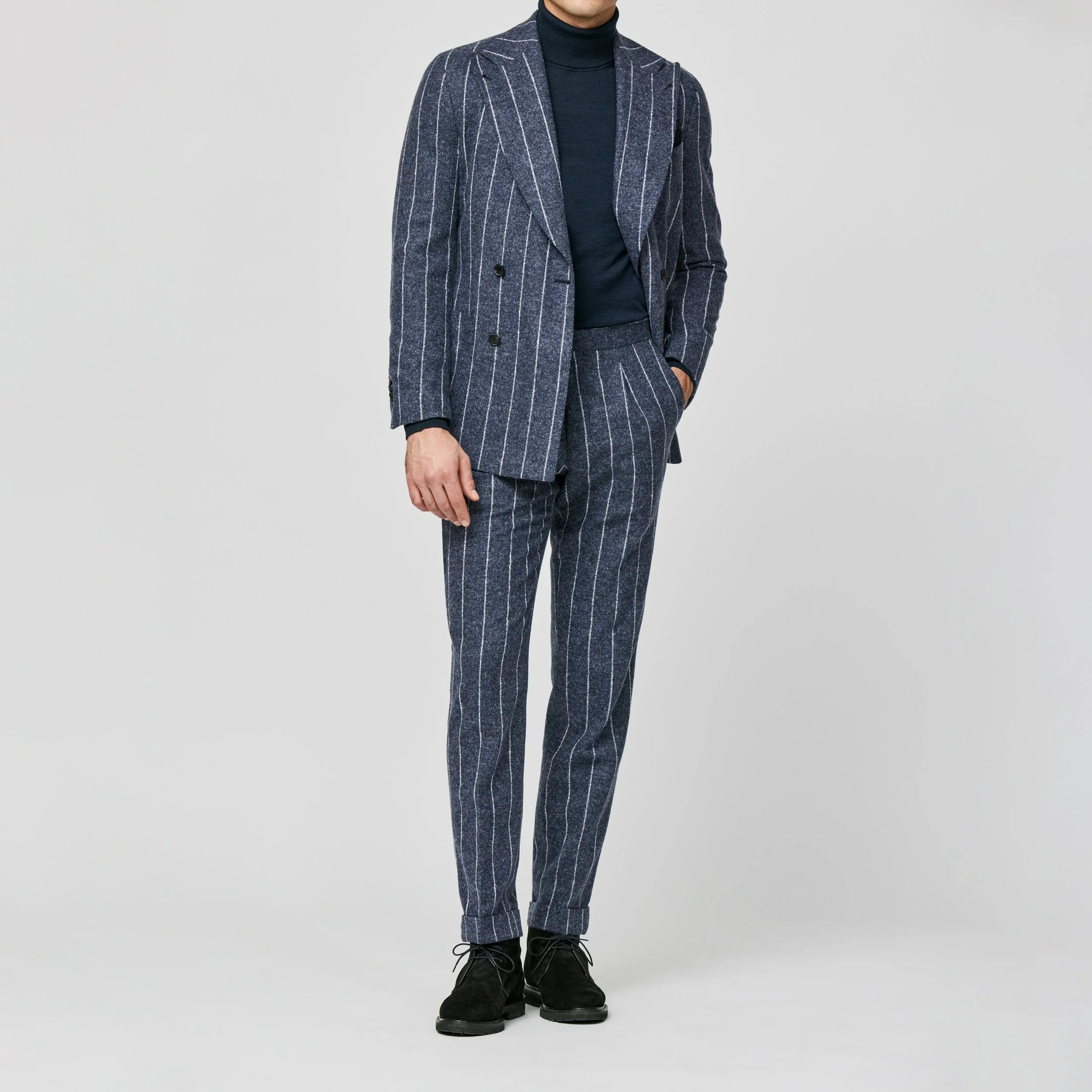 6047 Suit - D.Slate Blue Stretch Alpaca-Wool Blend with Ice Grey Stripes