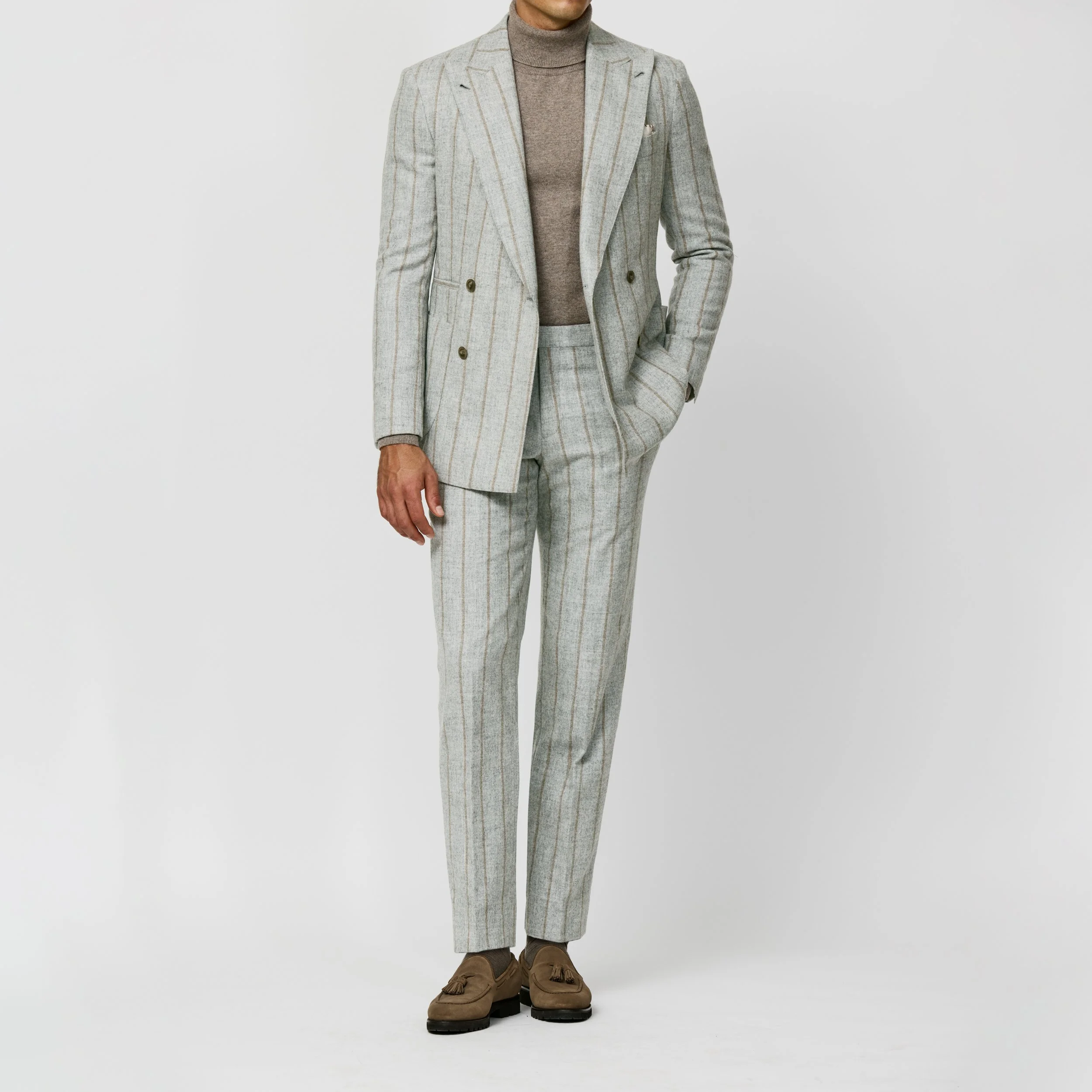 6025 Suit - Stone Grey Alpaca Wool Blend with Cinnamon Stripe
