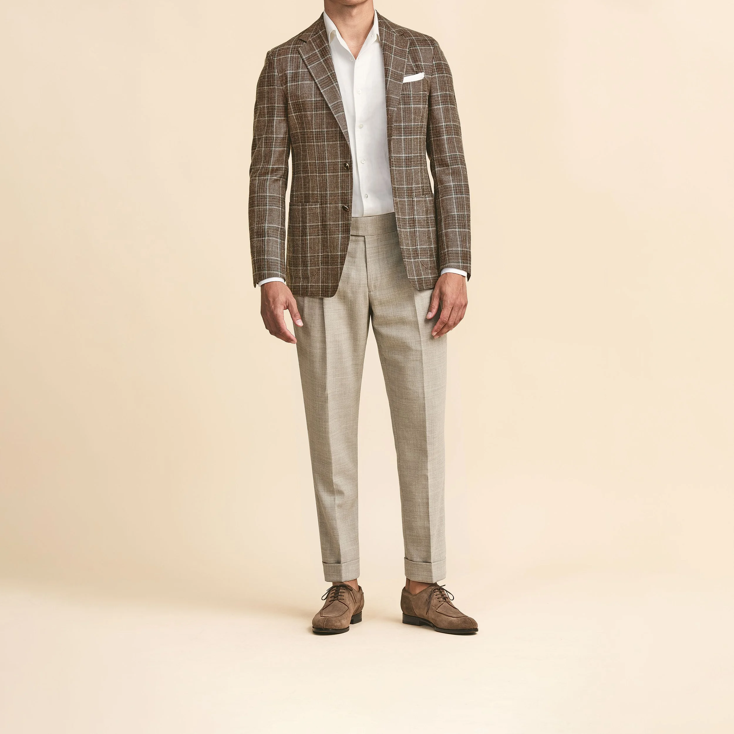 9110 Sport Coat - Brown Wool-Silk-Linen Blend Check w/ Bottle Green Overcheck