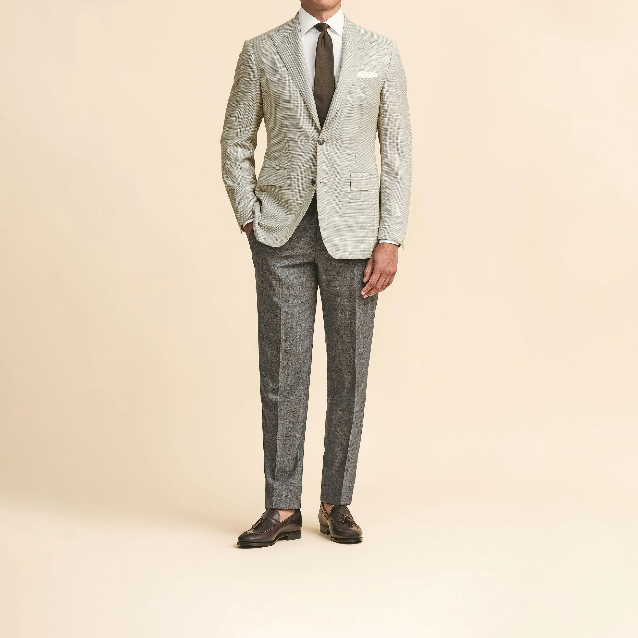 9099 Sport Coat - Taupe S150 Wool w/ Ivory Micro-Design