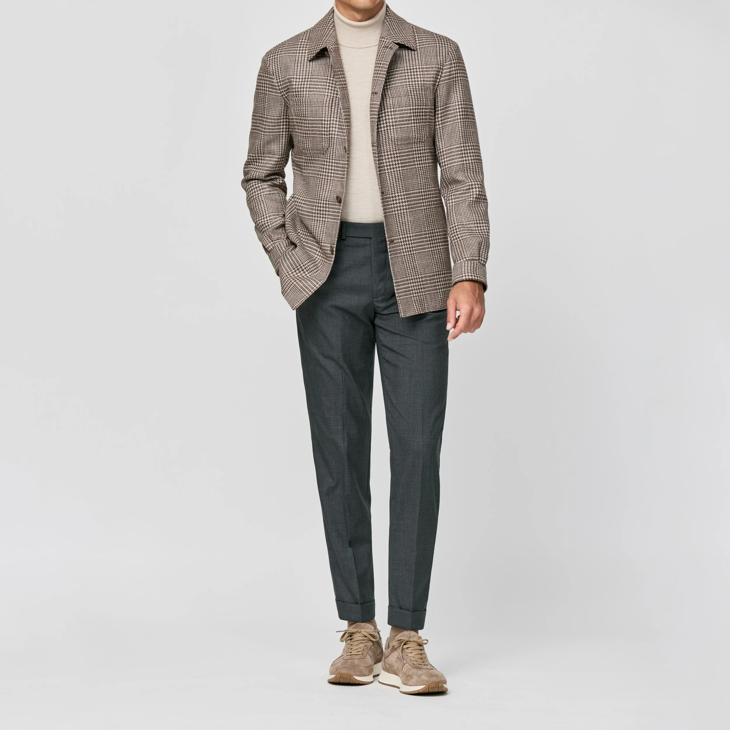 9159 Sport Coat - Beige-Brown Wool-Silk with Glencheck