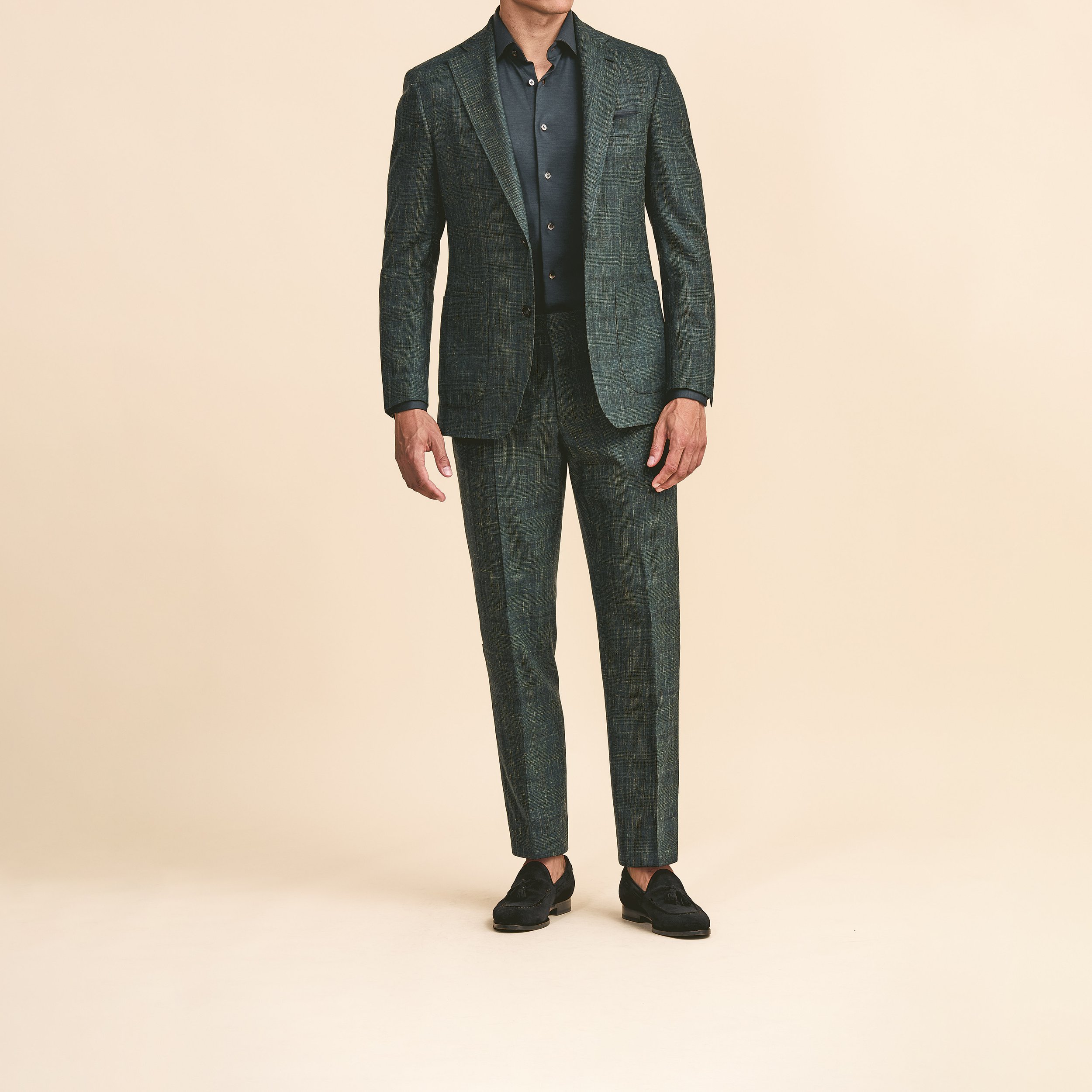 5993 Suit - Green Wool-Silk-Linen w/ Navy Glencheck