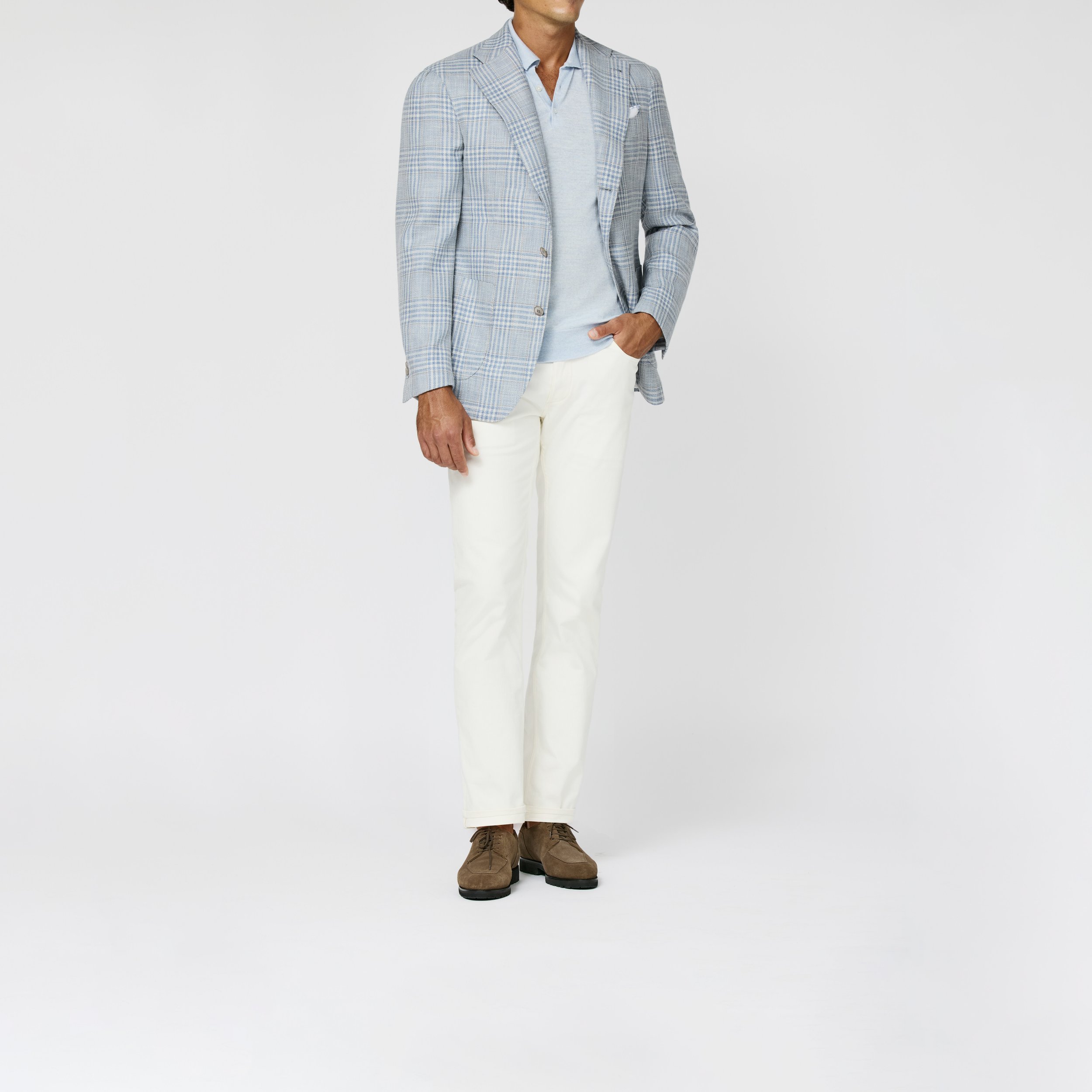 9196 Sport Coat - (LP - STE) sky blue-ivory wool-cotton-silk-linen glencheck and storm grey windowpane