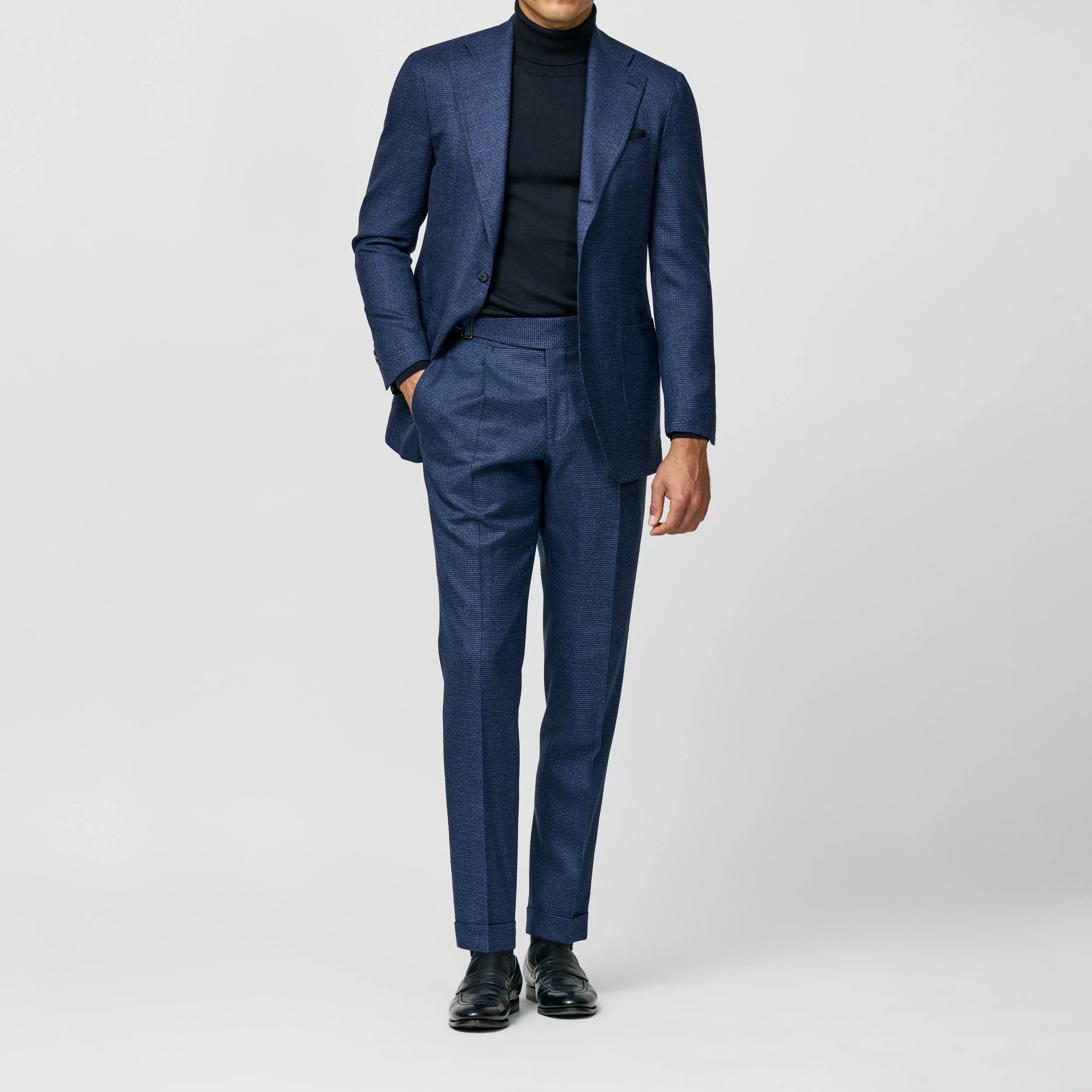 6045 Suit - Neapolitan Blue S120 Natural Stretch Wool Houndstooth
