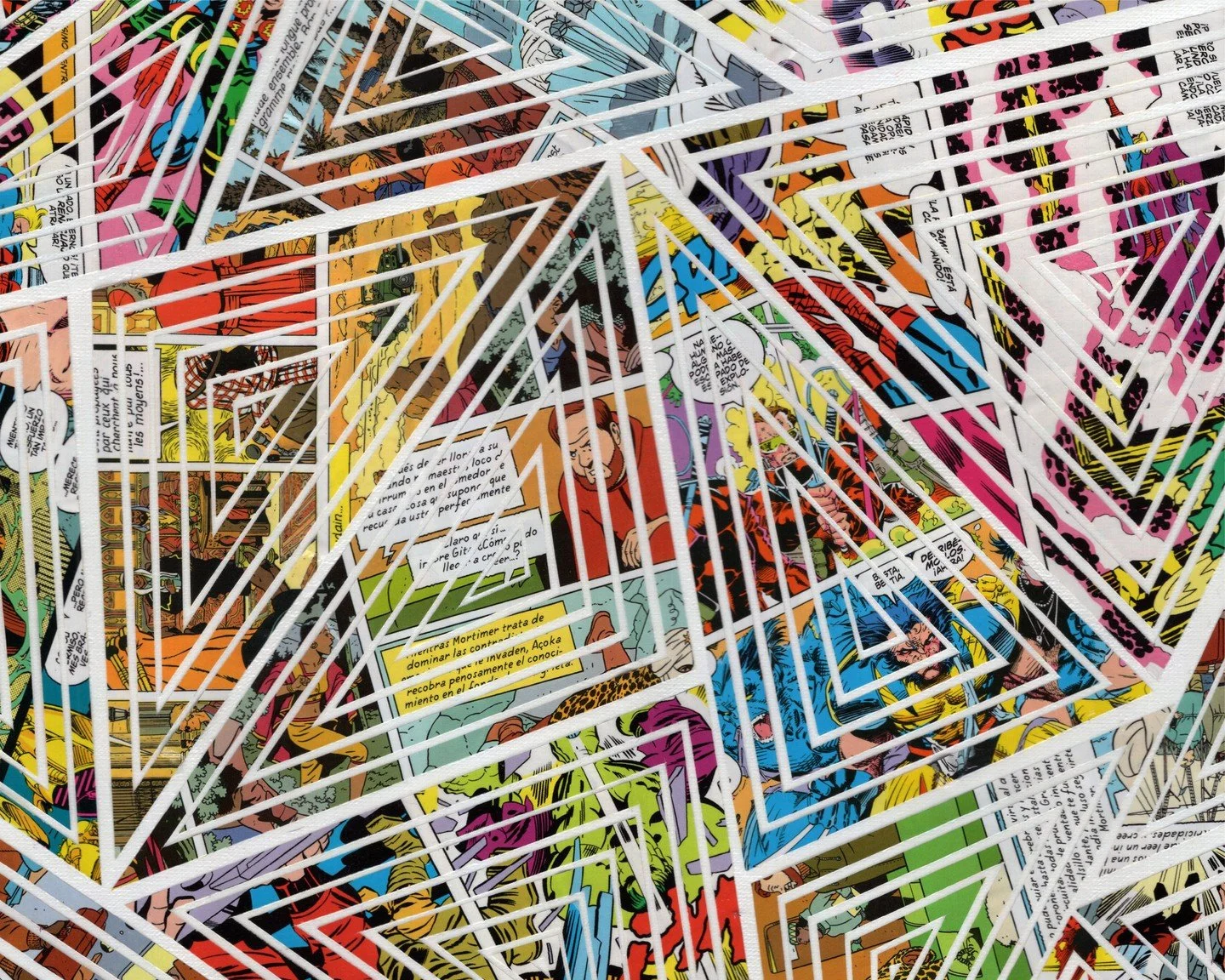 Happy National Comic Book Day! @magdalena.murua 💥 ⁠
⁠
Magdalena Murua works in a collage style, using comic books to create stunning op-art that appears like an abstract, geometric or patterned image from afar. Learn more about the artist via link i